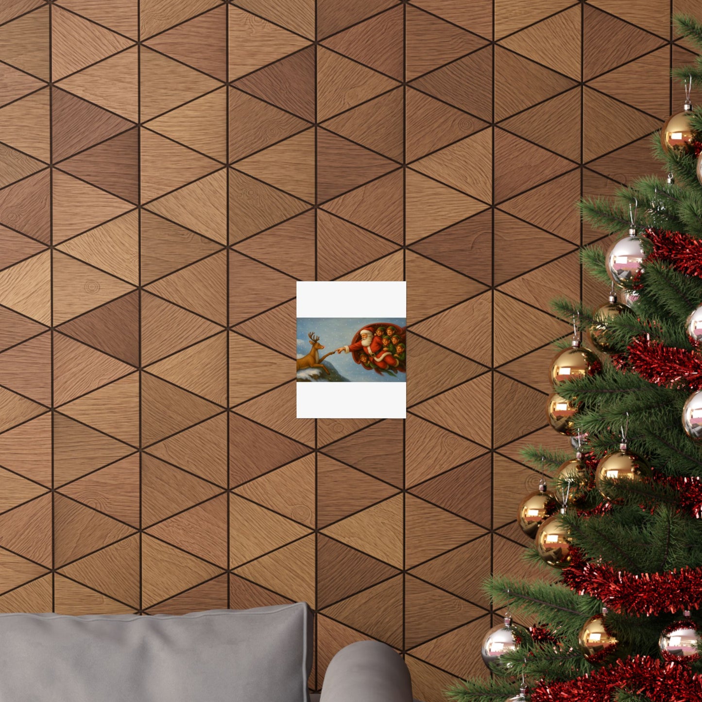 Santa and Elves Reaching Reindeer Matte Vertical Poster | Christmas Holiday Wall Art