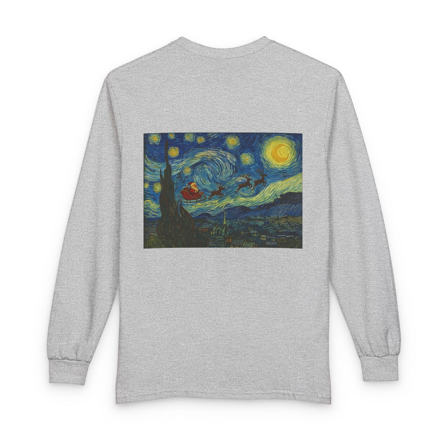 Starry Night Santa Long Sleeve T-Shirt | Van Gogh Style Christmas Artwork