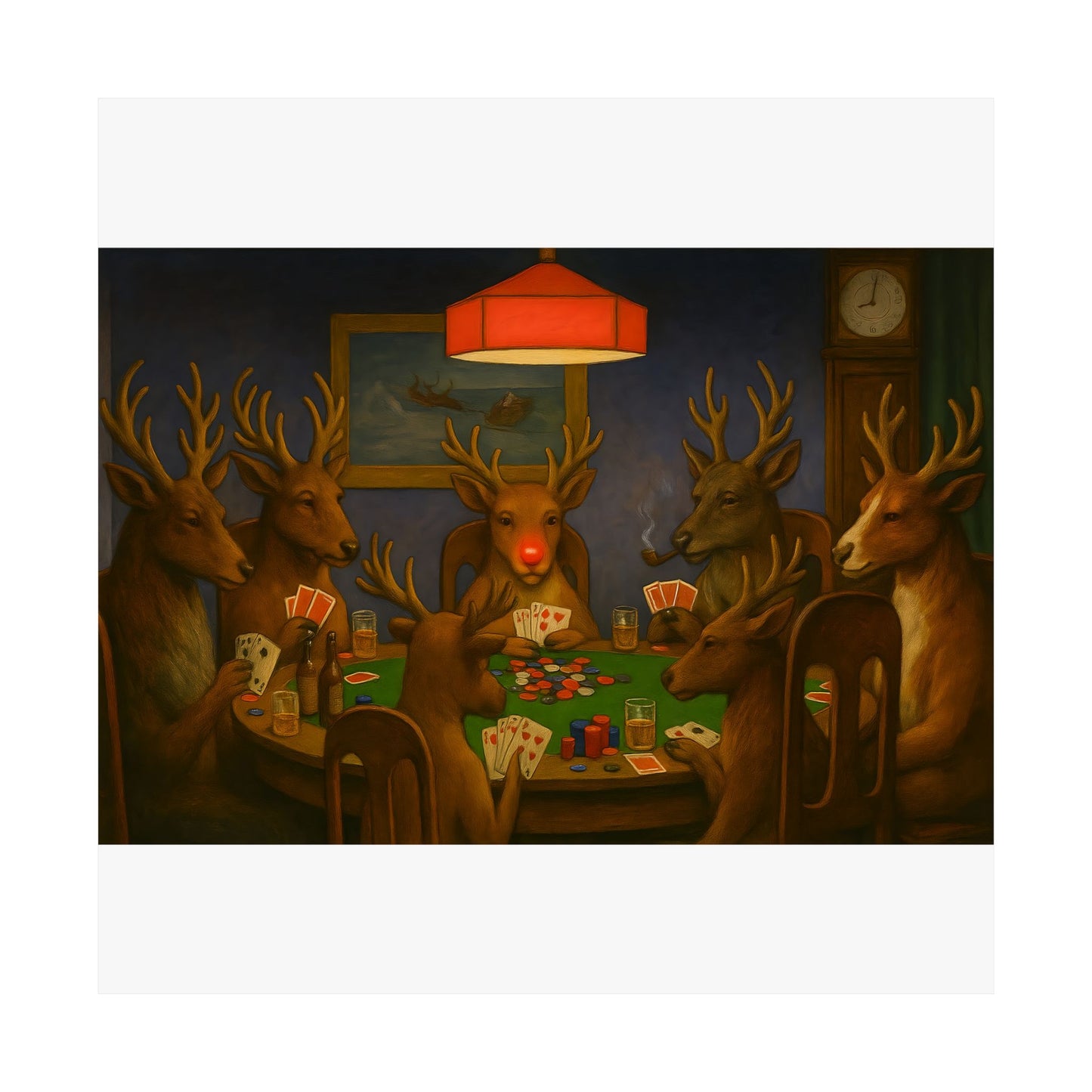 Rudolph Poker Night Poster | Matte Vertical Poster, Reindeer Card Game Art