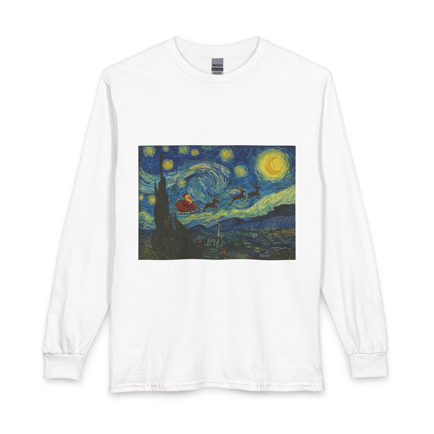 Starry Night Santa Long Sleeve T-Shirt | Van Gogh Style Christmas Artwork