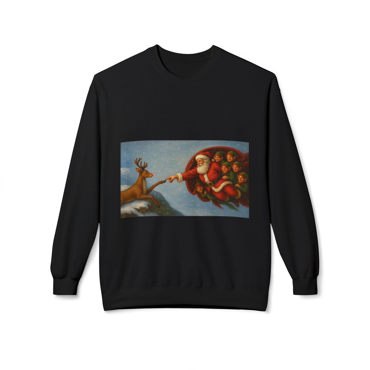 Santa Reaching Reindeer Crewneck Sweatshirt | Christmas Holiday Illustration