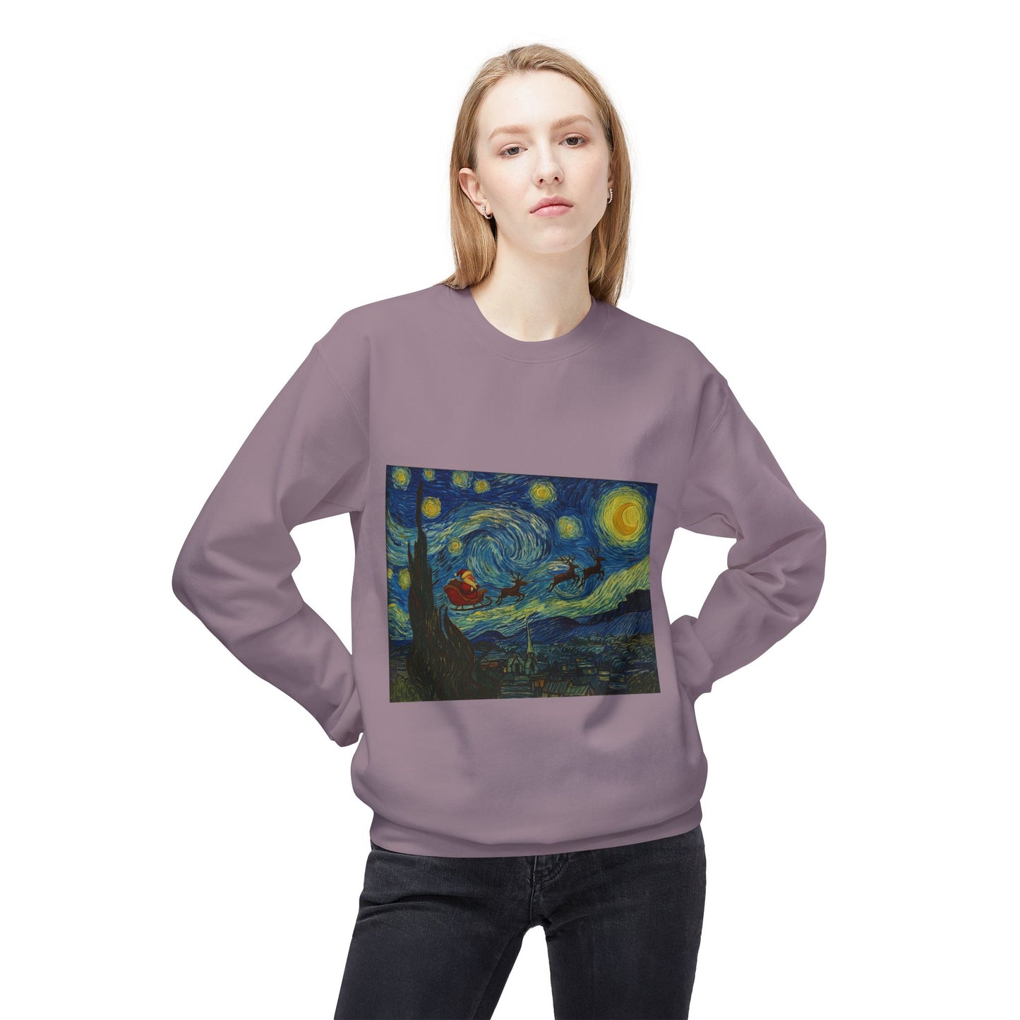 Starry Night Parody Crewneck Sweatshirt | Van Gogh Style Night Sky Print