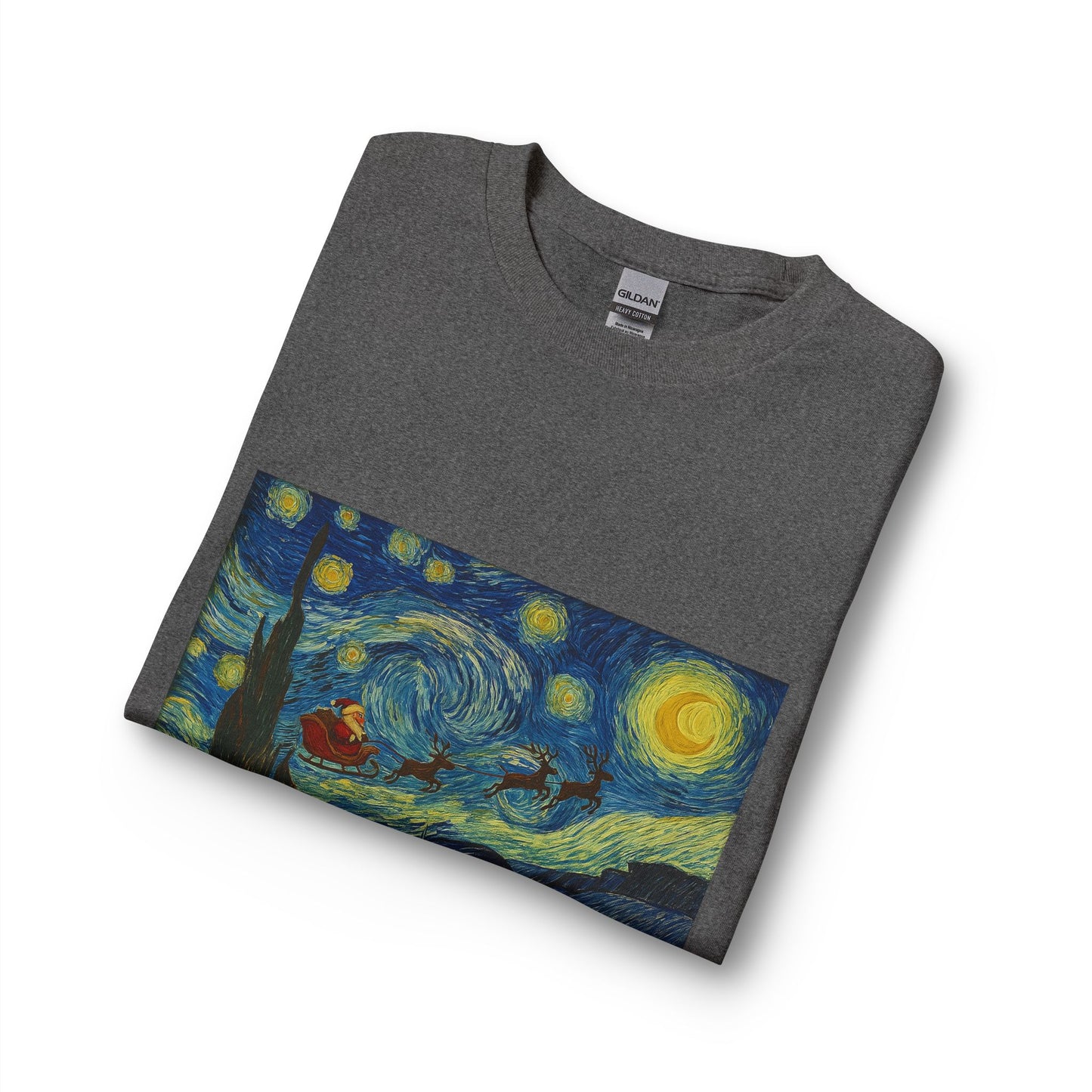 Starry Night Santa Long Sleeve T-Shirt | Van Gogh Style Christmas Artwork