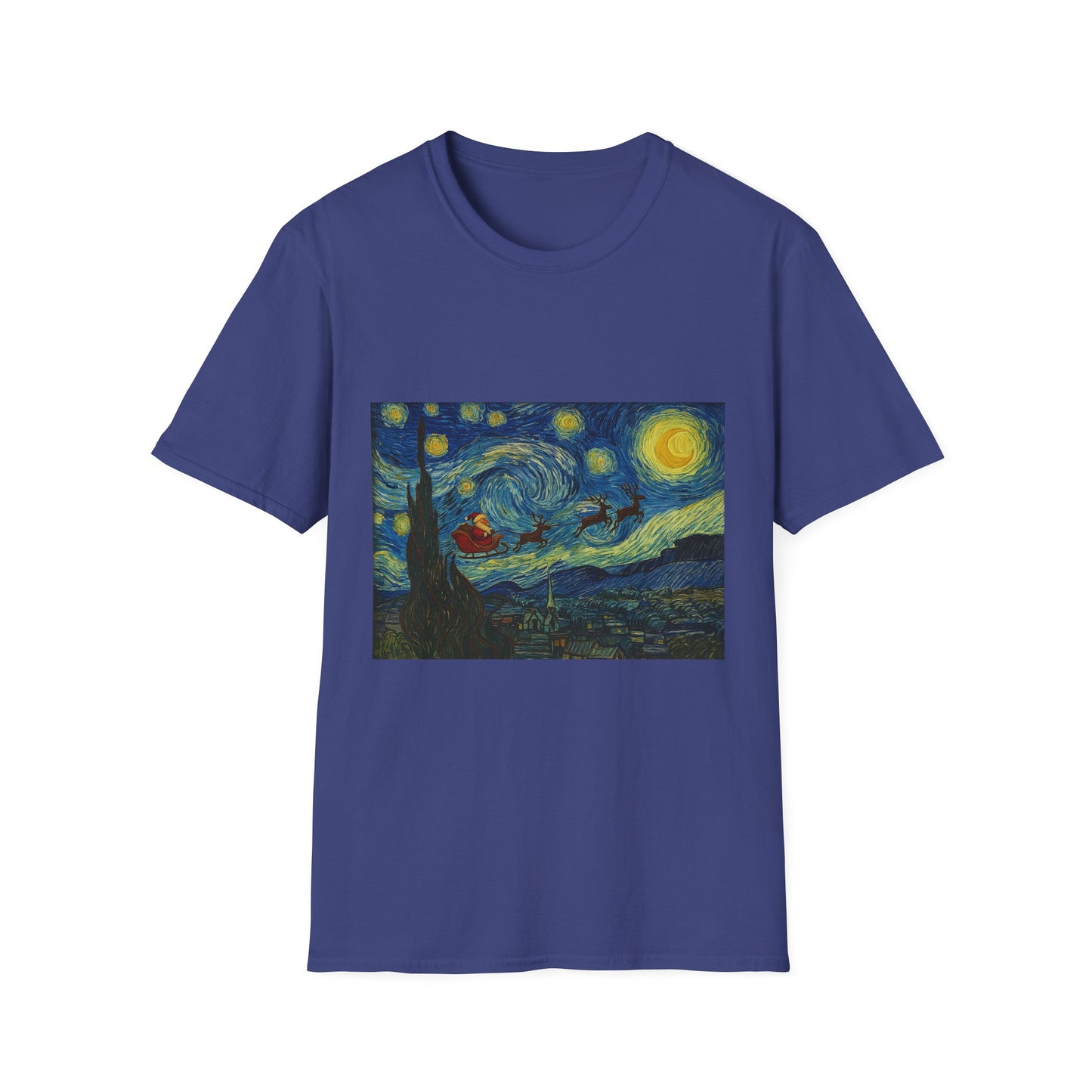Starry Night Parody with Red Car T-Shirt | Van Gogh Style Night Sky Print