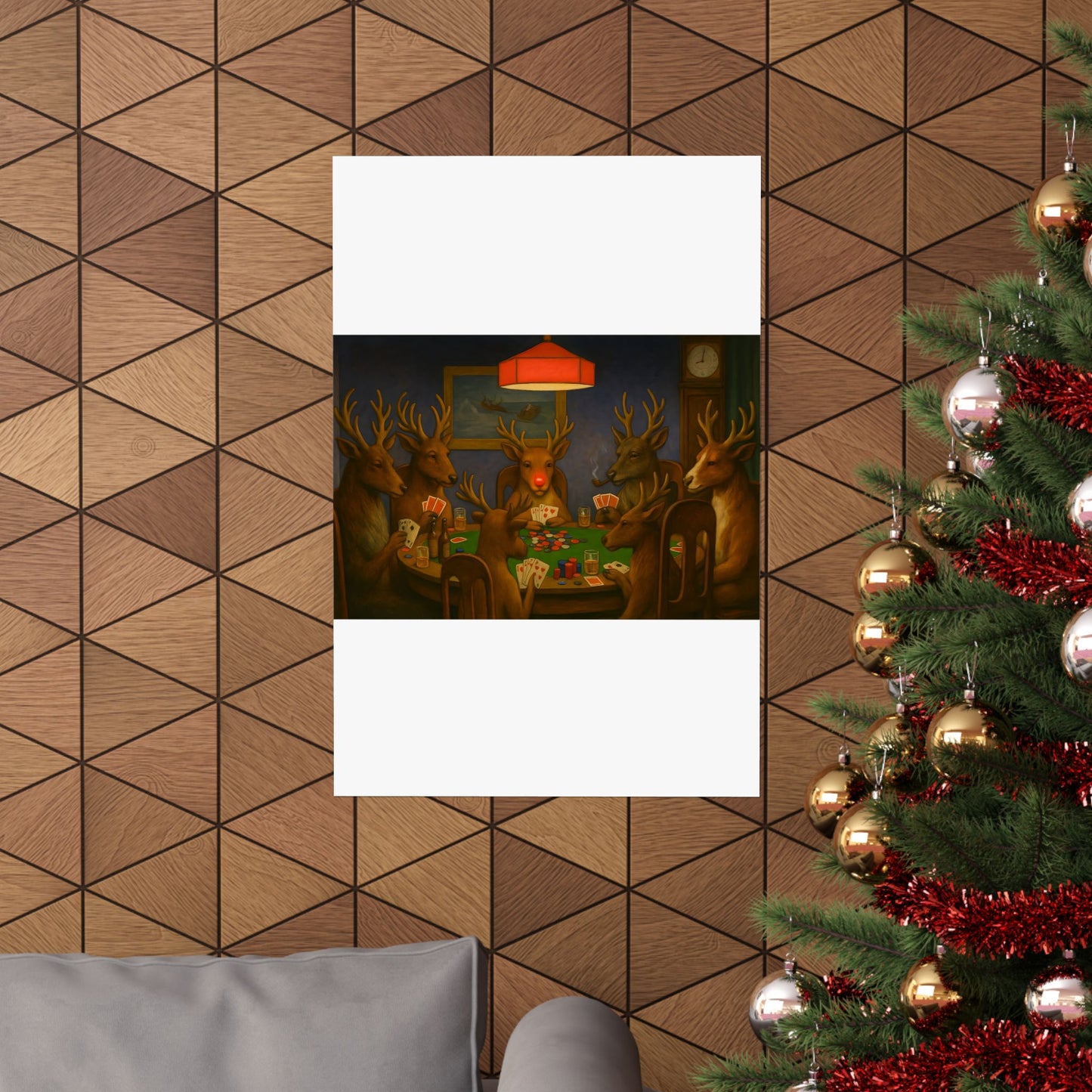 Rudolph Poker Night Poster | Matte Vertical Poster, Reindeer Card Game Art