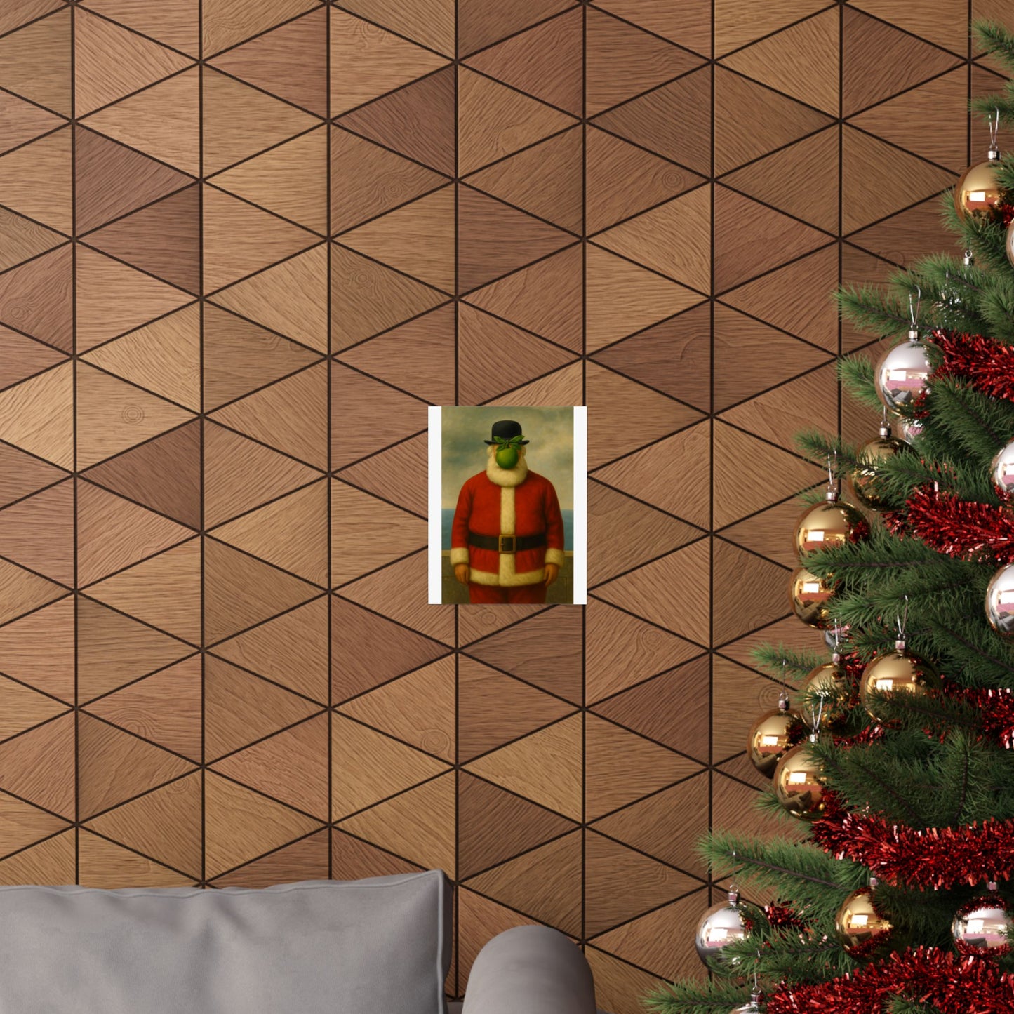 Green Apple Santa Matte Vertical Poster | Surreal Holiday Art Print