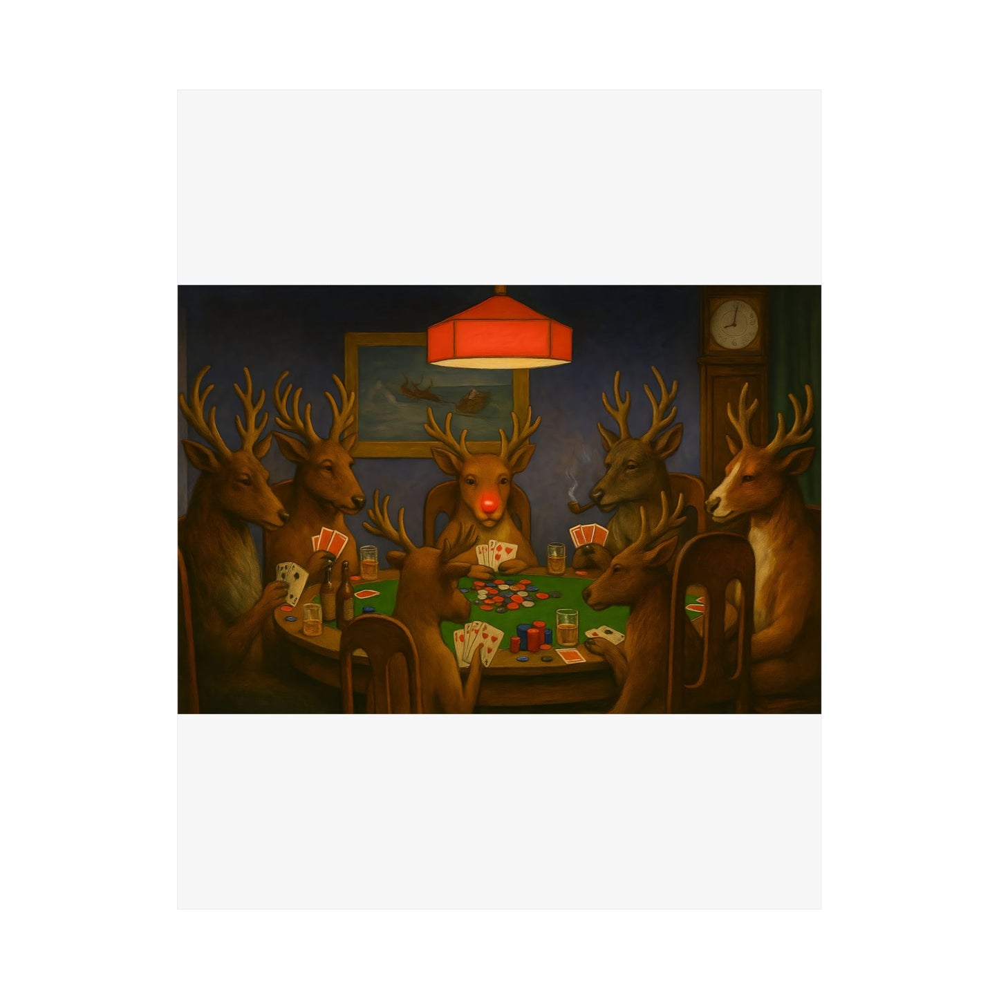 Rudolph Poker Night Poster | Matte Vertical Poster, Reindeer Card Game Art