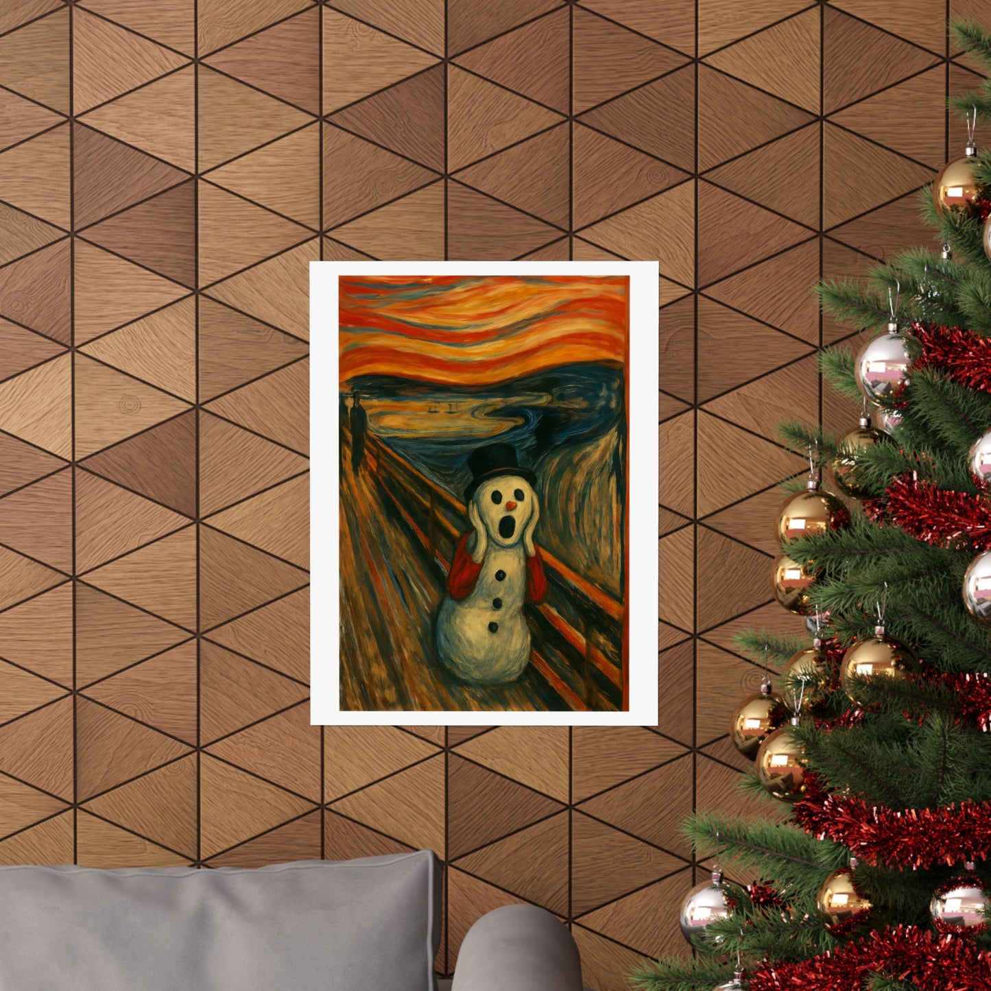 Screaming Snowman poster Matte Vertical Poster | Surreal Winter Art, Expressionist Print
