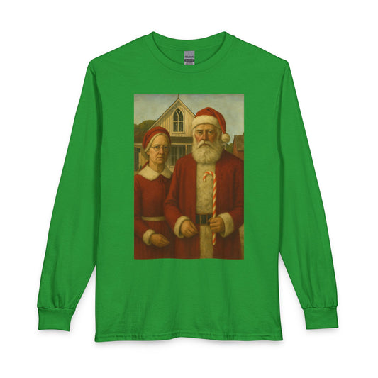 Vintage Santa and Mrs Claus Painting Long Sleeve Tee | Christmas Holiday Shirt