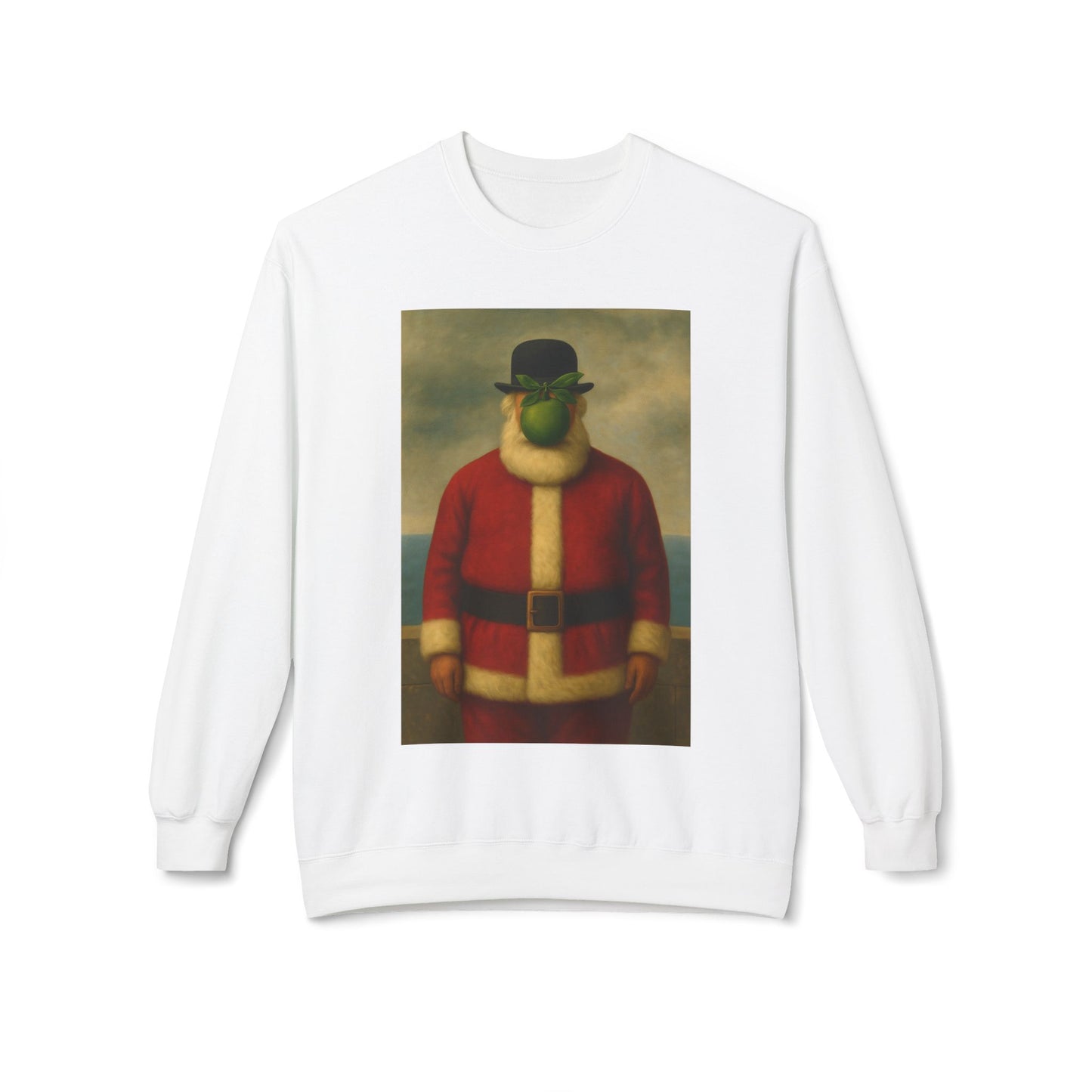 Surreal Pear Man Santa Sweatshirt | Holiday Art Hoodie-Style Crew