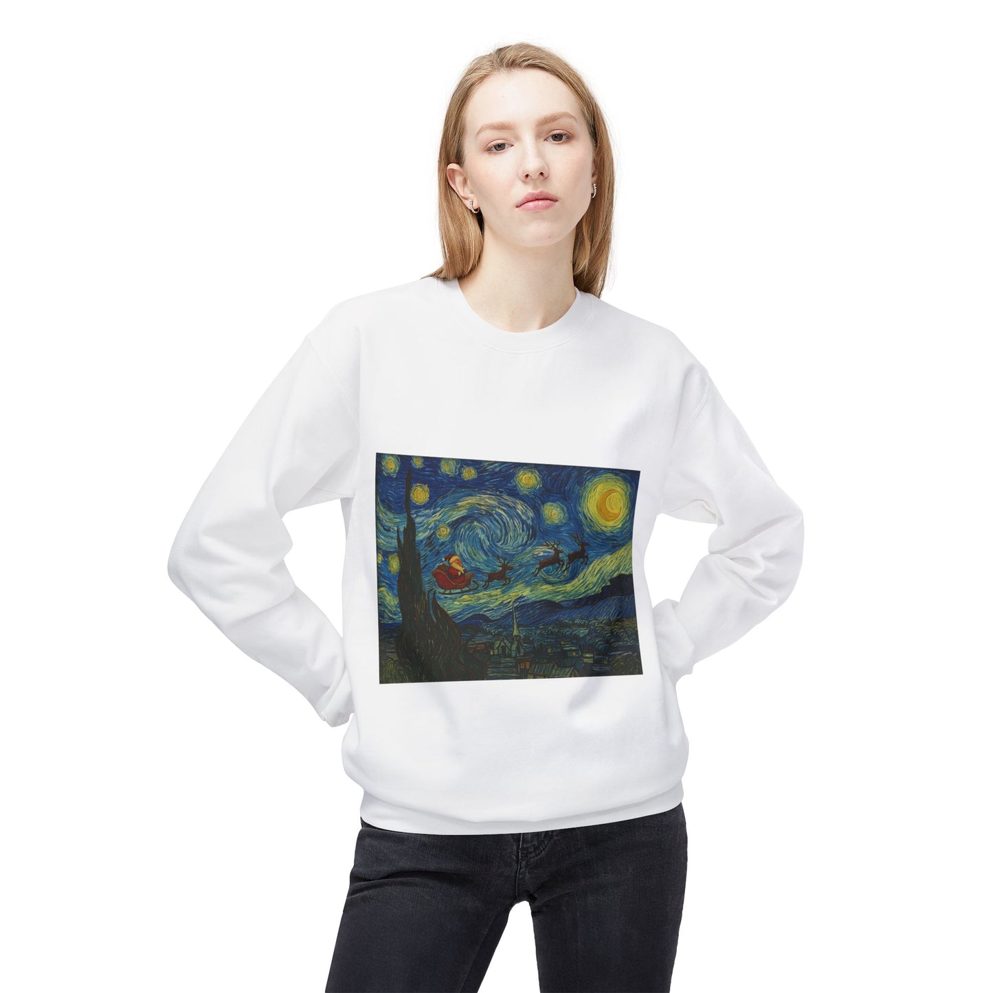 Starry Night Parody Crewneck Sweatshirt | Van Gogh Style Night Sky Print