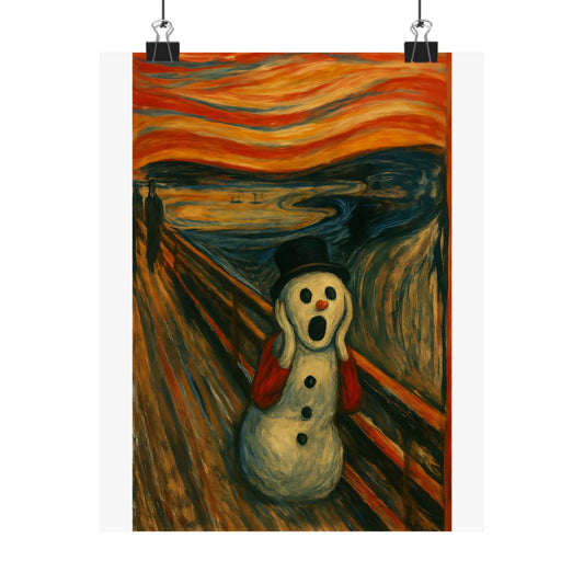 Screaming Snowman poster Matte Vertical Poster | Surreal Winter Art, Expressionist Print