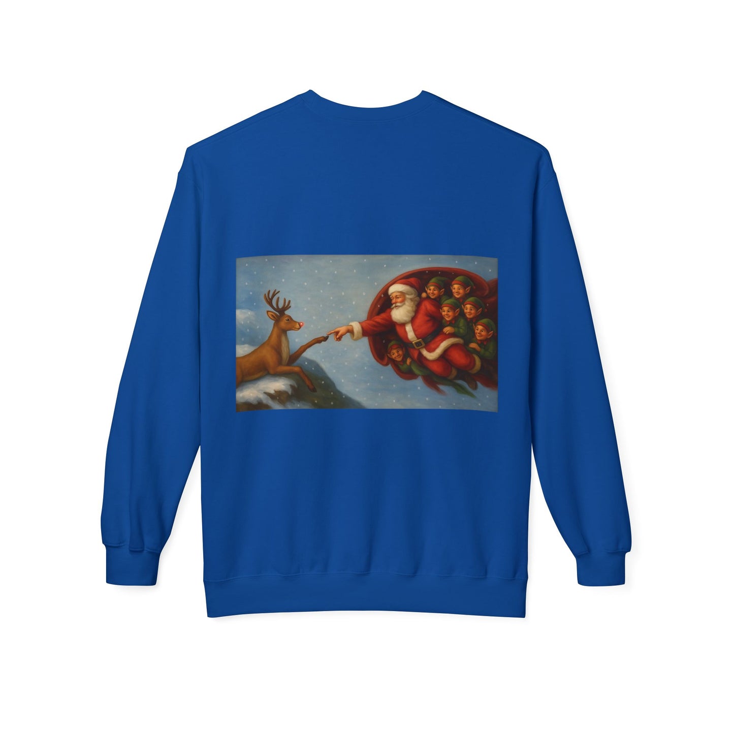 Santa Reaching Reindeer Crewneck Sweatshirt | Christmas Holiday Illustration
