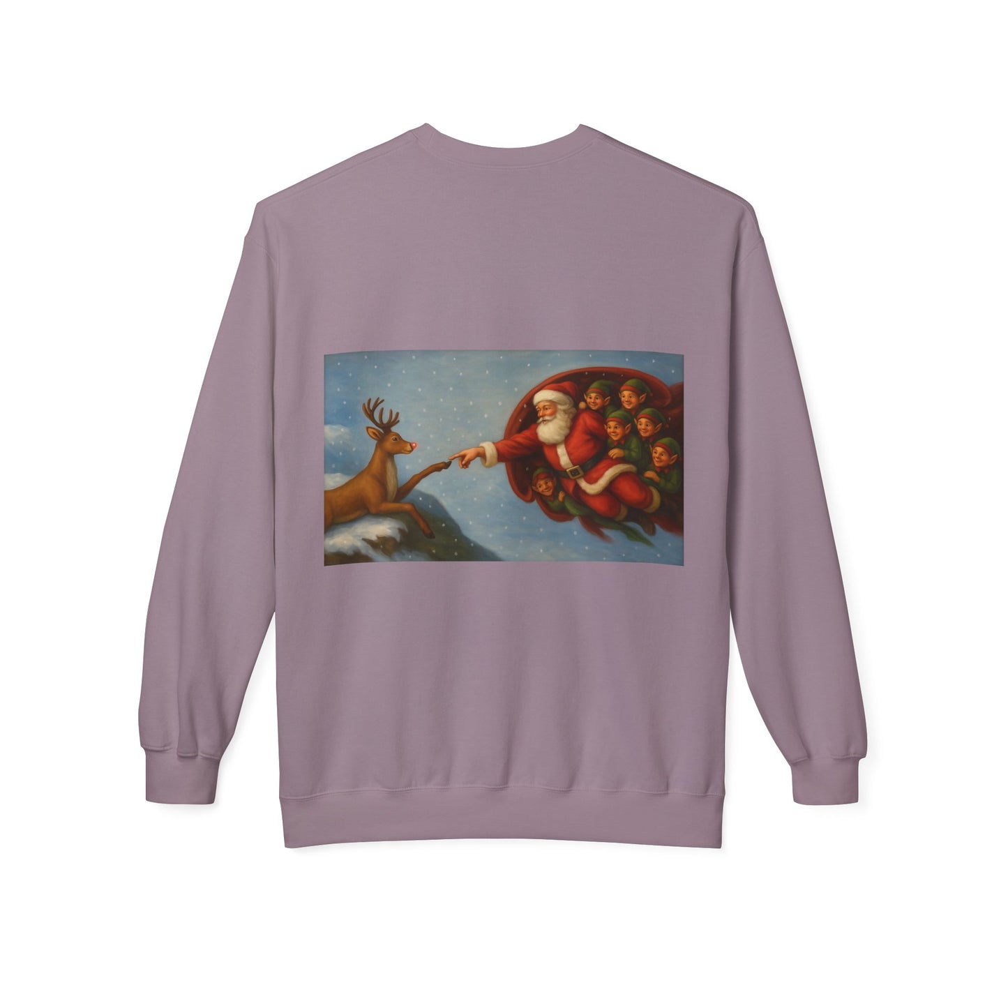 Santa Reaching Reindeer Crewneck Sweatshirt | Christmas Holiday Illustration
