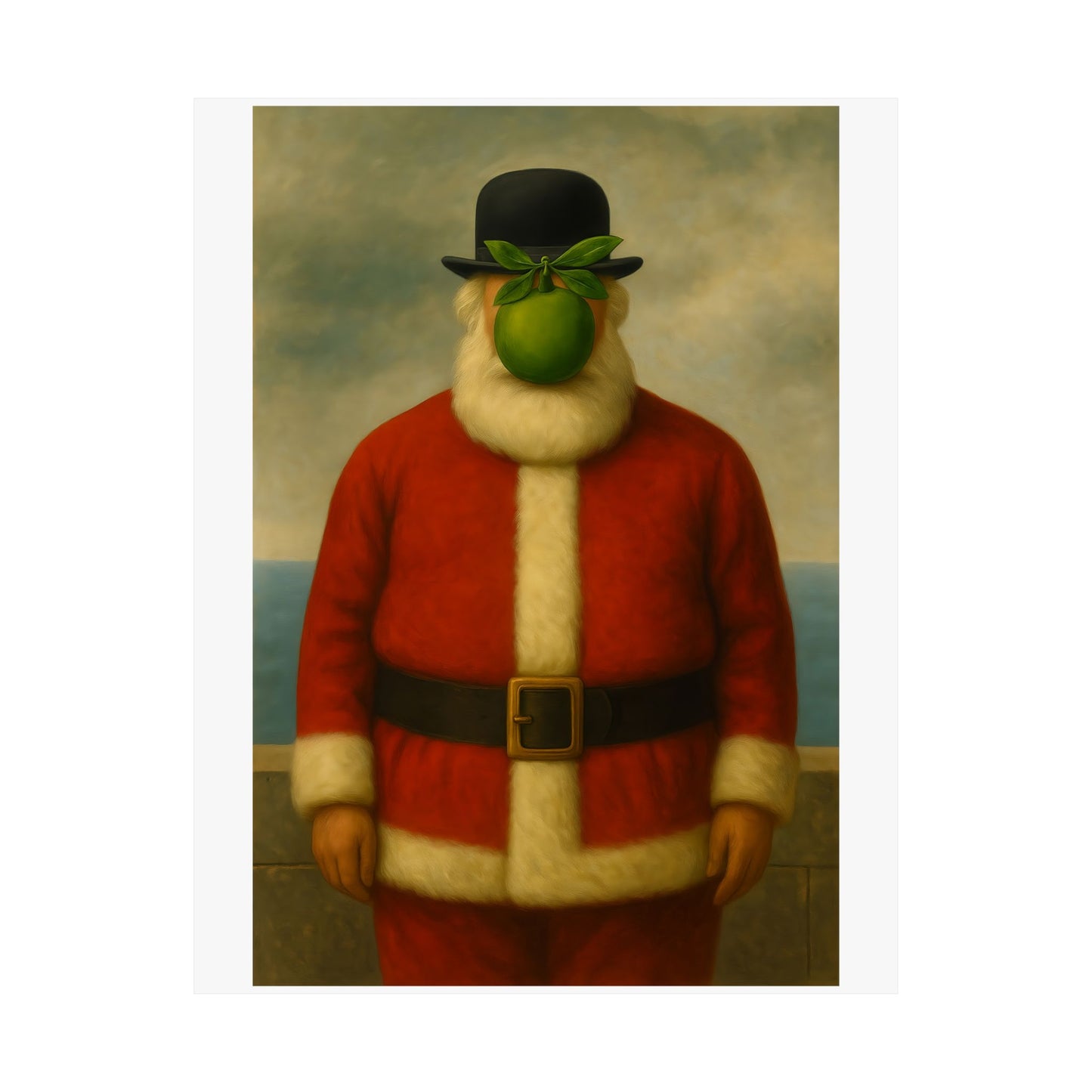 Green Apple Santa Matte Vertical Poster | Surreal Holiday Art Print