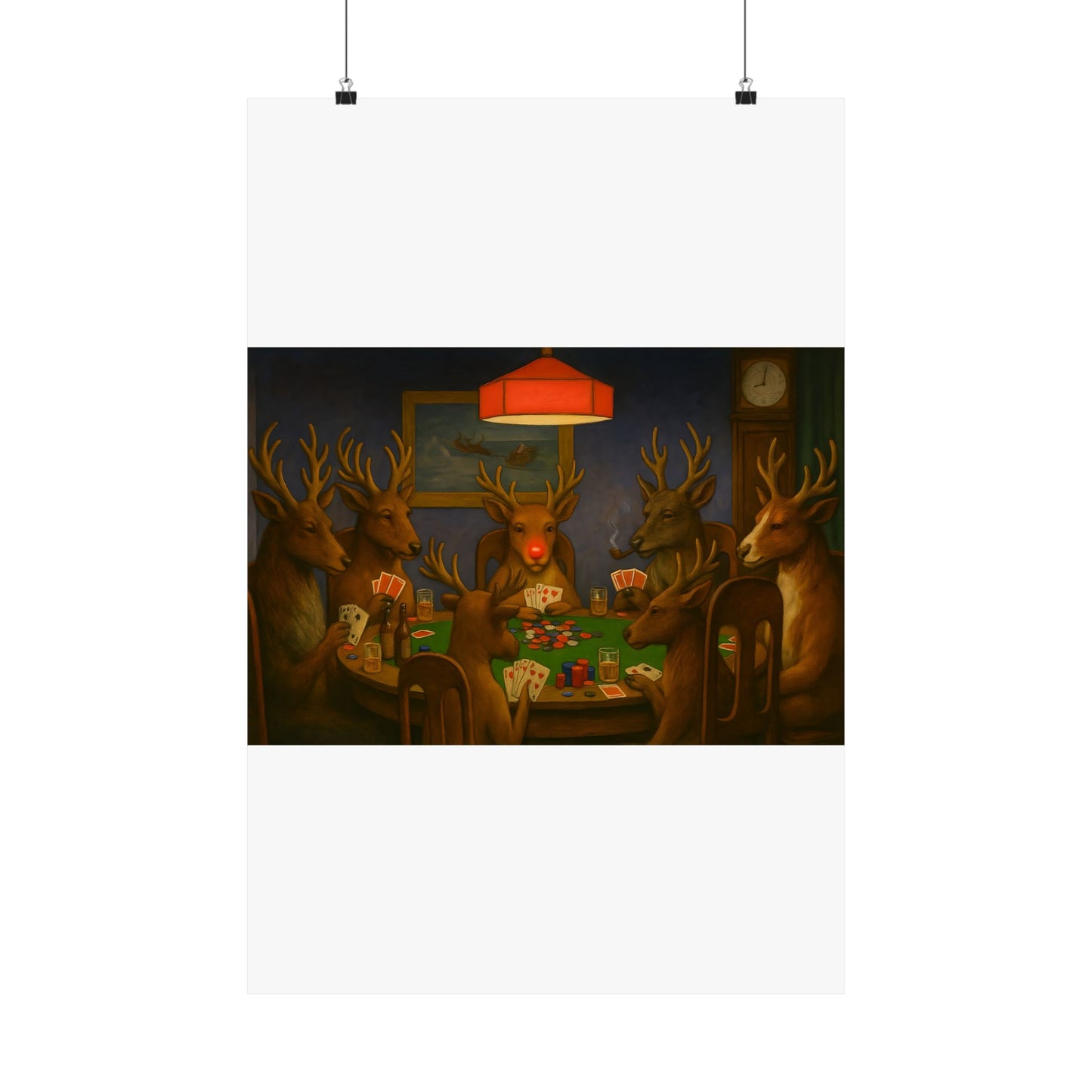 Rudolph Poker Night Poster | Matte Vertical Poster, Reindeer Card Game Art