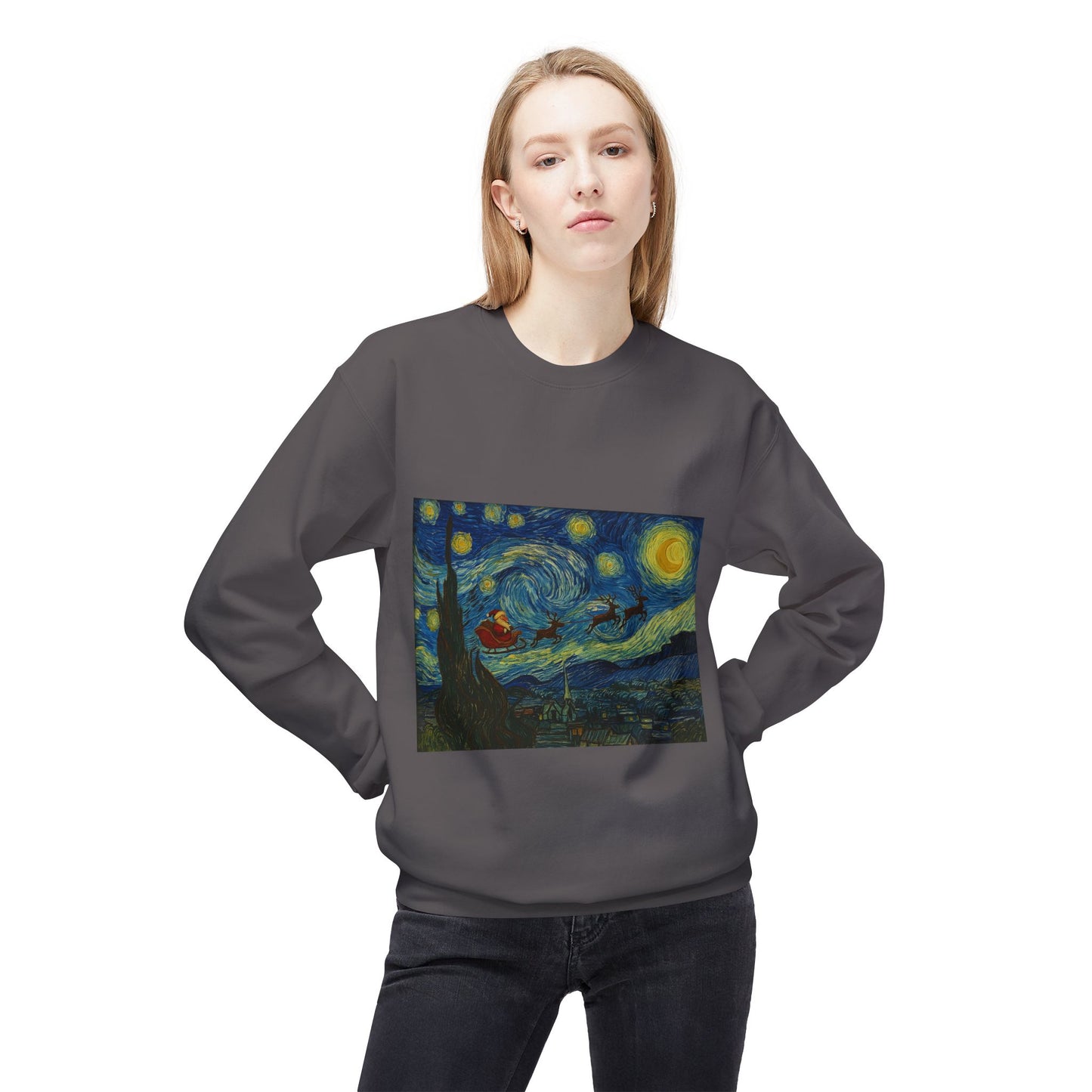 Starry Night Parody Crewneck Sweatshirt | Van Gogh Style Night Sky Print