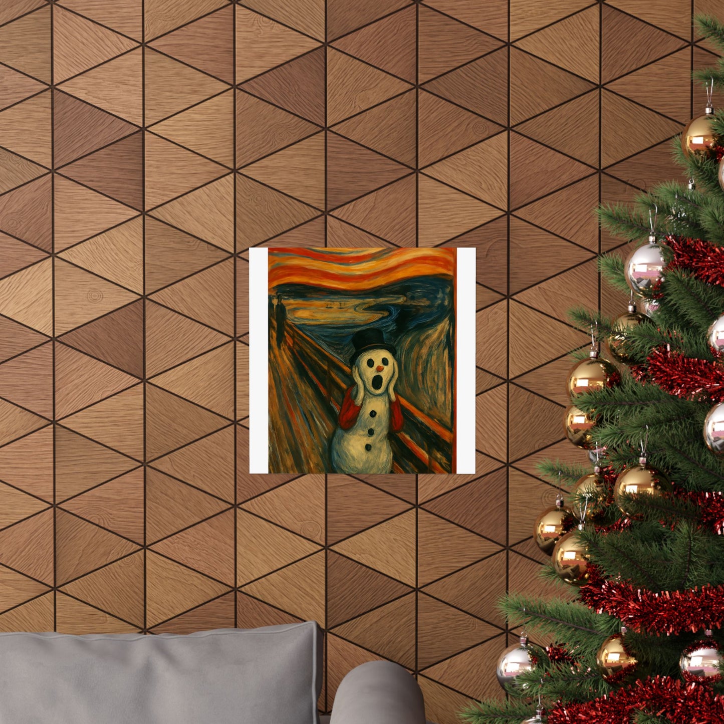 Screaming Snowman poster Matte Vertical Poster | Surreal Winter Art, Expressionist Print