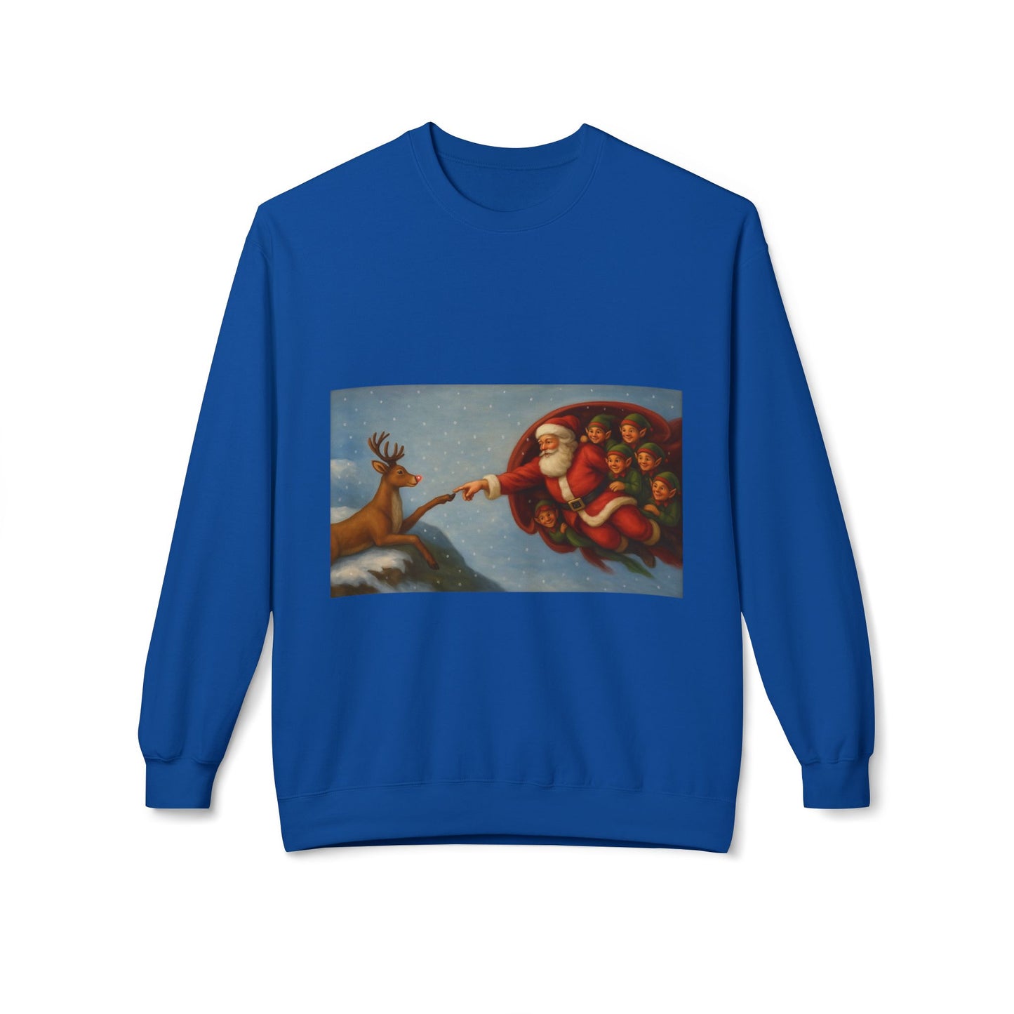 Santa Reaching Reindeer Crewneck Sweatshirt | Christmas Holiday Illustration