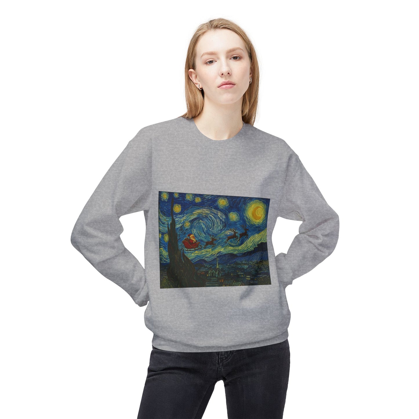 Starry Night Parody Crewneck Sweatshirt | Van Gogh Style Night Sky Print