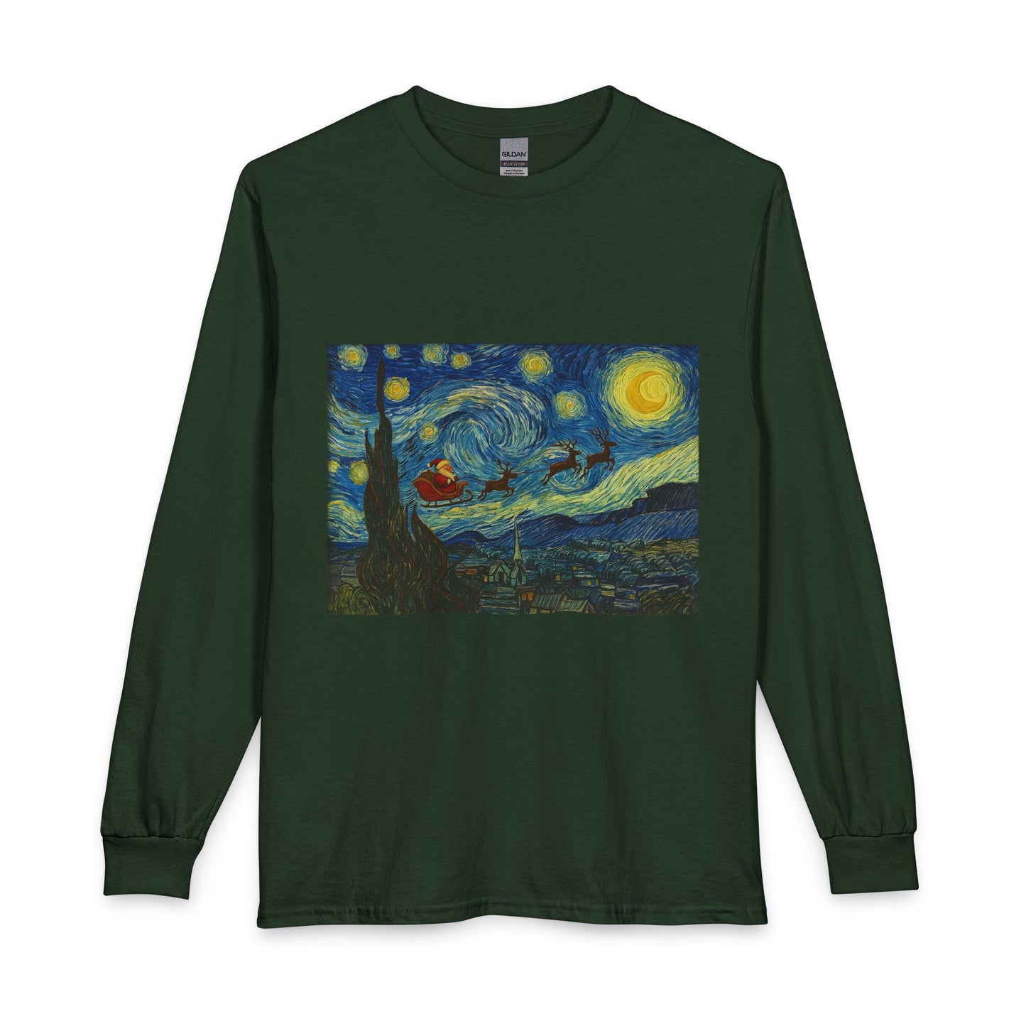Starry Night Santa Long Sleeve T-Shirt | Van Gogh Style Christmas Artwork