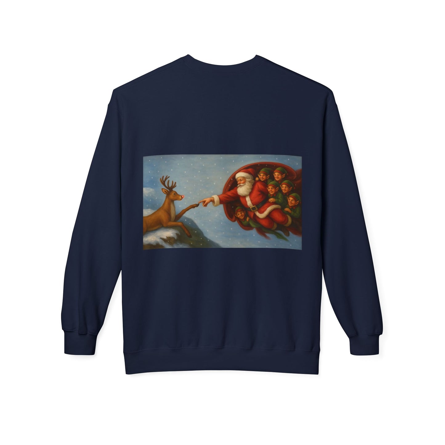 Santa Reaching Reindeer Crewneck Sweatshirt | Christmas Holiday Illustration