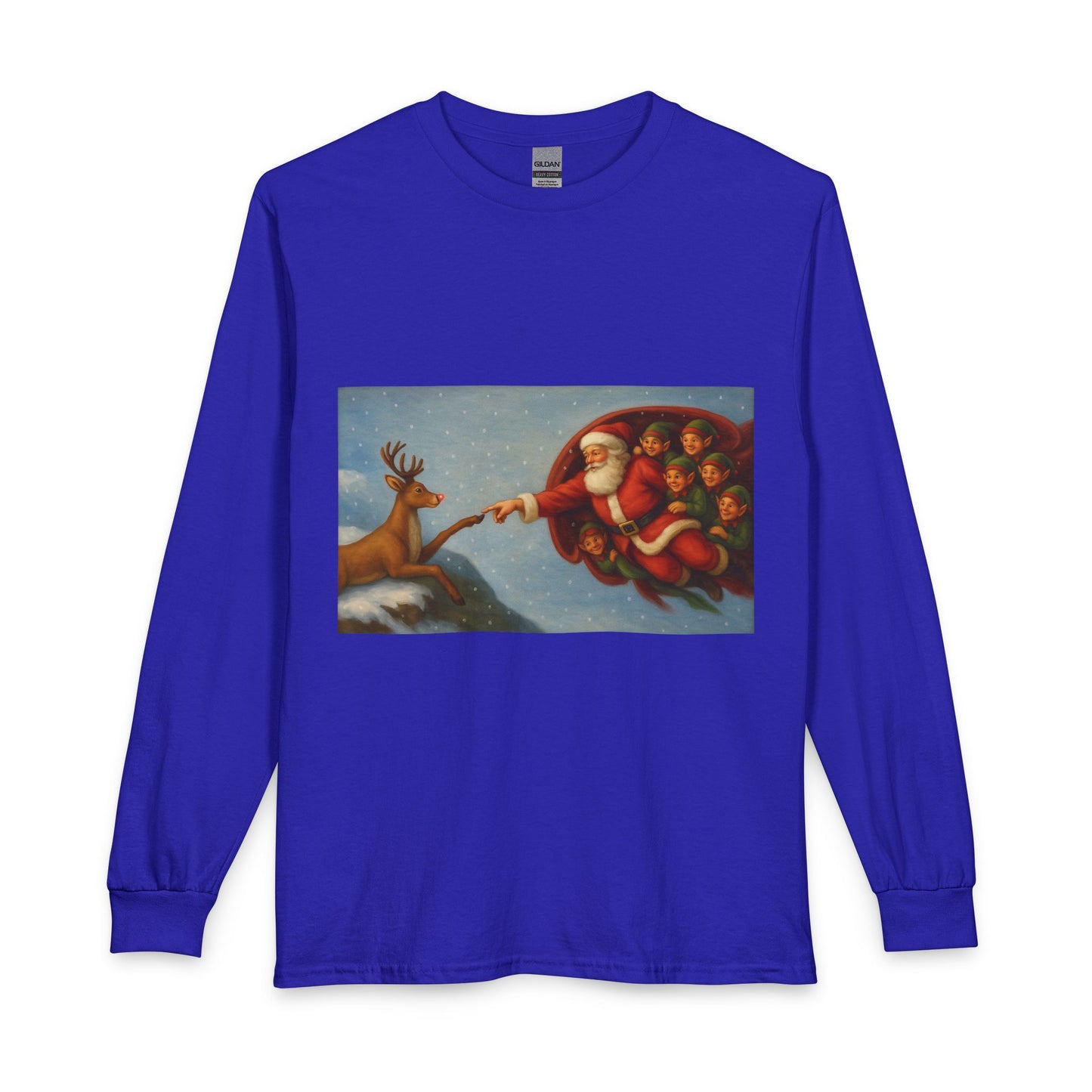 Santa Reaching for Reindeer Long Sleeve Shirt | Christmas Holiday Illustration