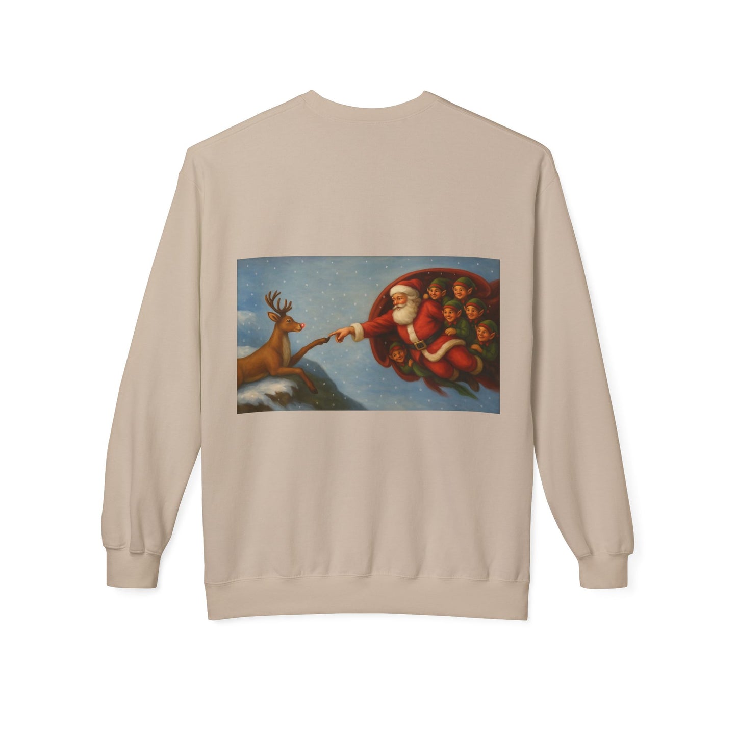 Santa Reaching Reindeer Crewneck Sweatshirt | Christmas Holiday Illustration