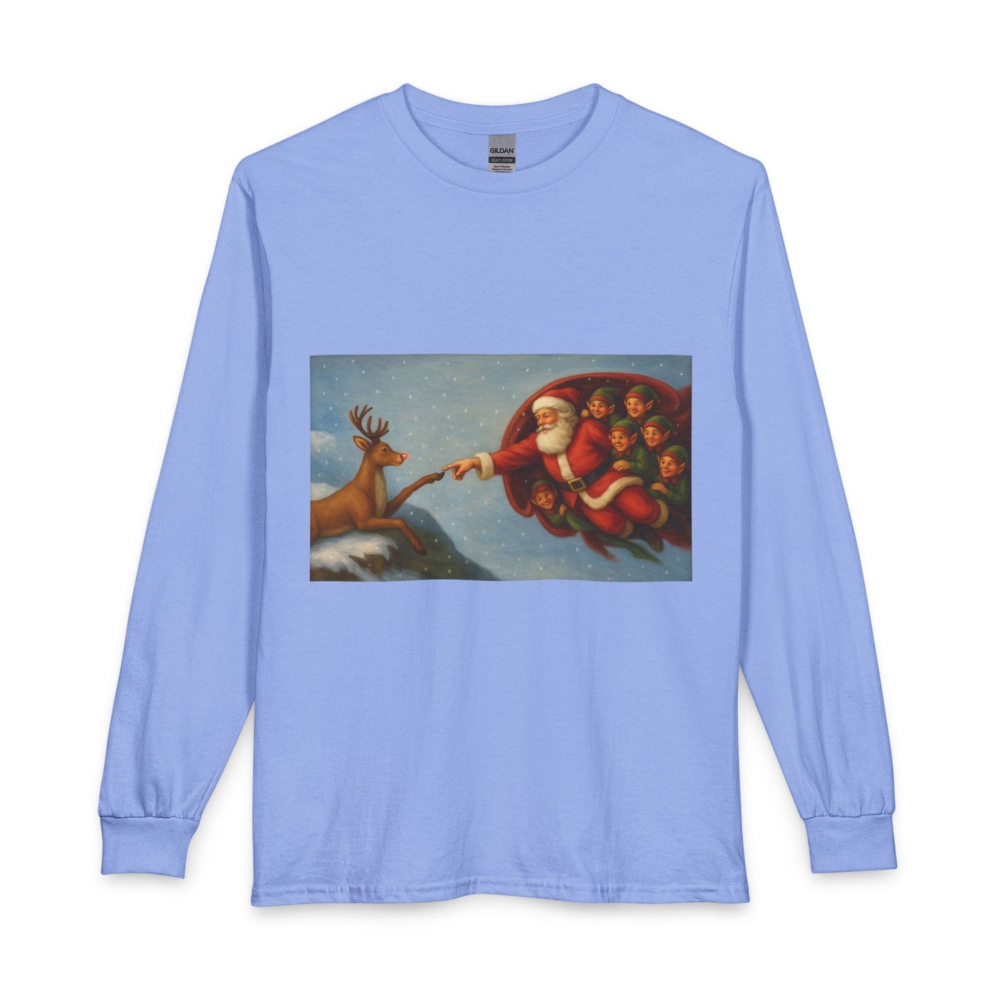 Santa Reaching for Reindeer Long Sleeve Shirt | Christmas Holiday Illustration