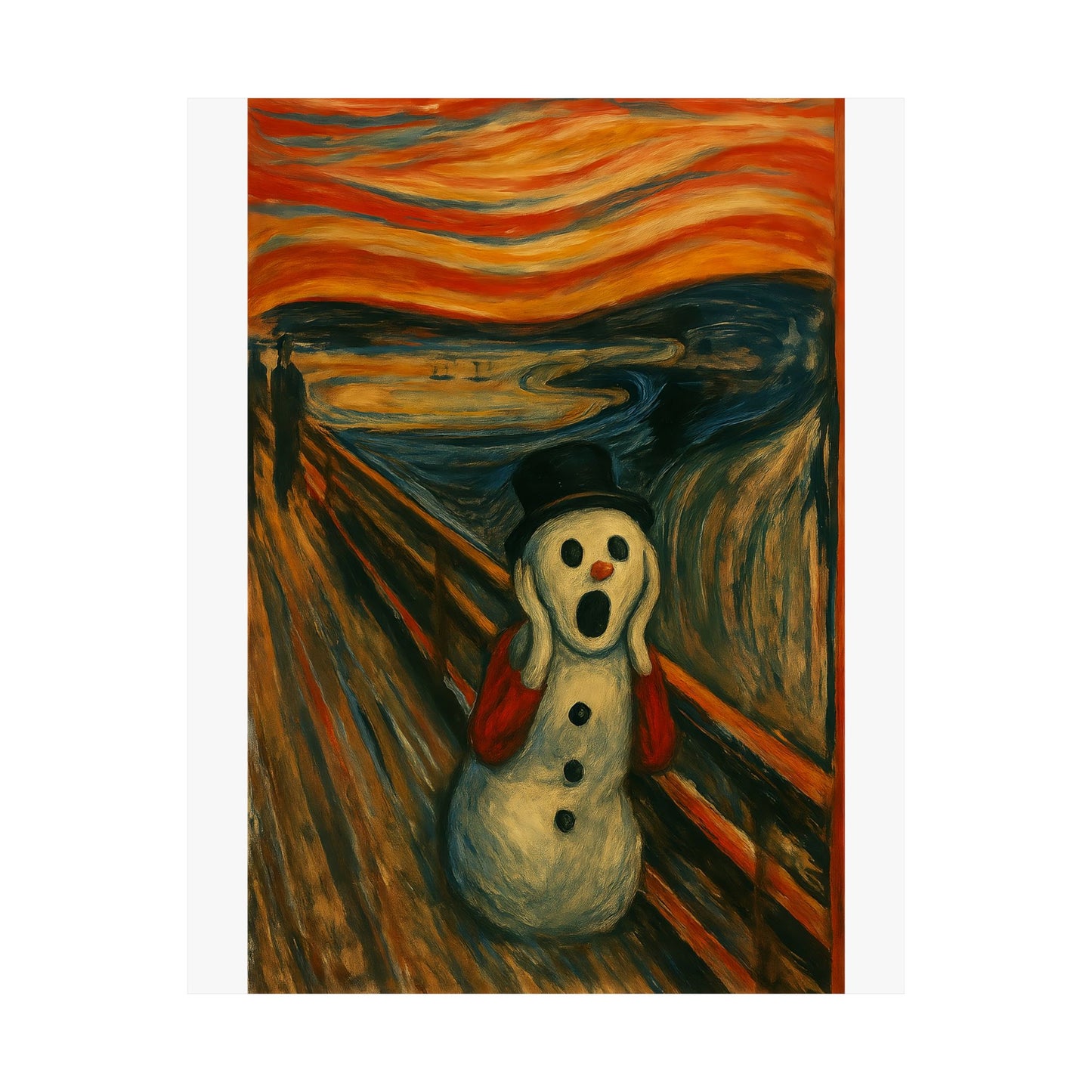 Screaming Snowman poster Matte Vertical Poster | Surreal Winter Art, Expressionist Print