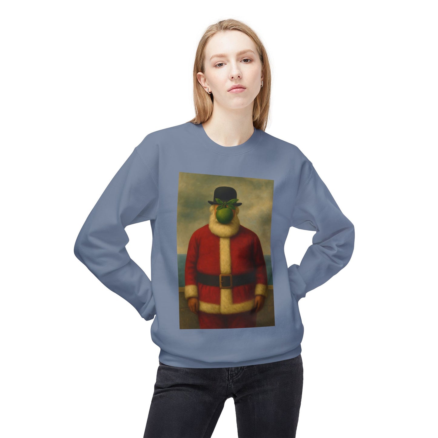 Surreal Pear Man Santa Sweatshirt | Holiday Art Hoodie-Style Crew