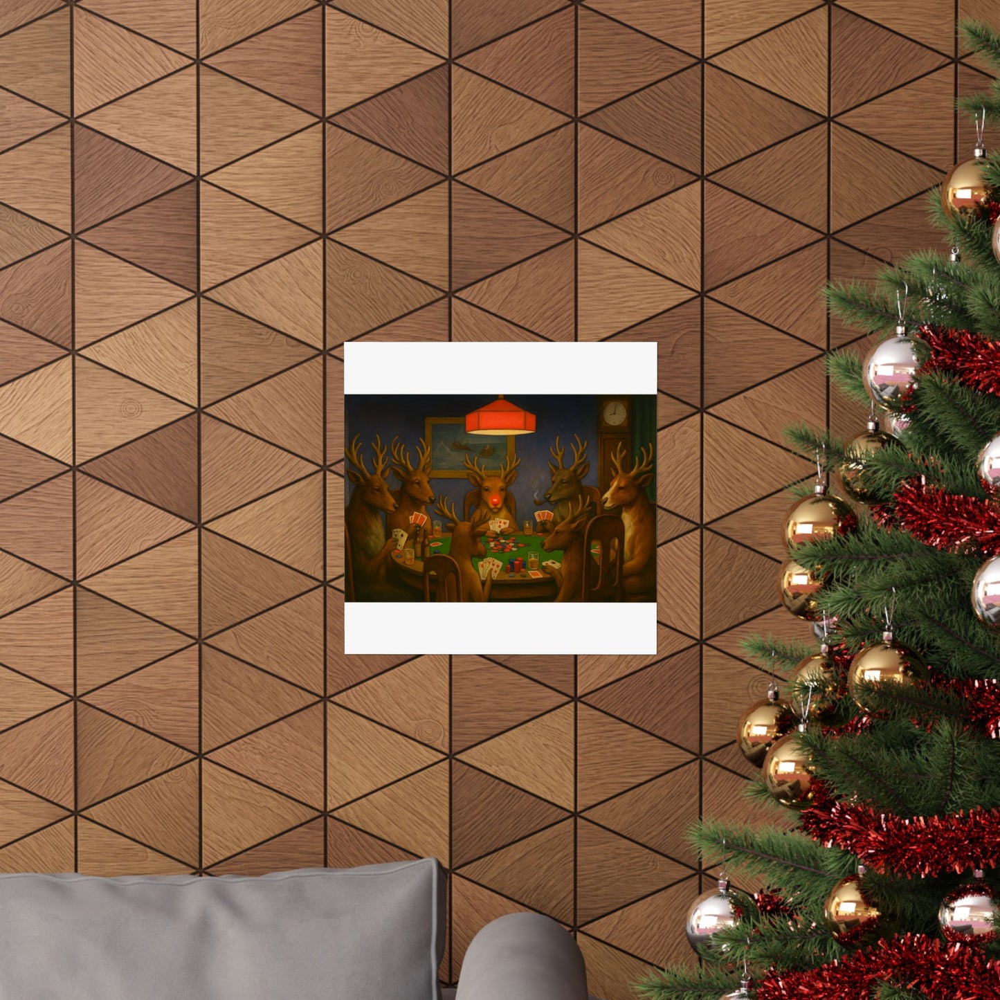 Rudolph Poker Night Poster | Matte Vertical Poster, Reindeer Card Game Art