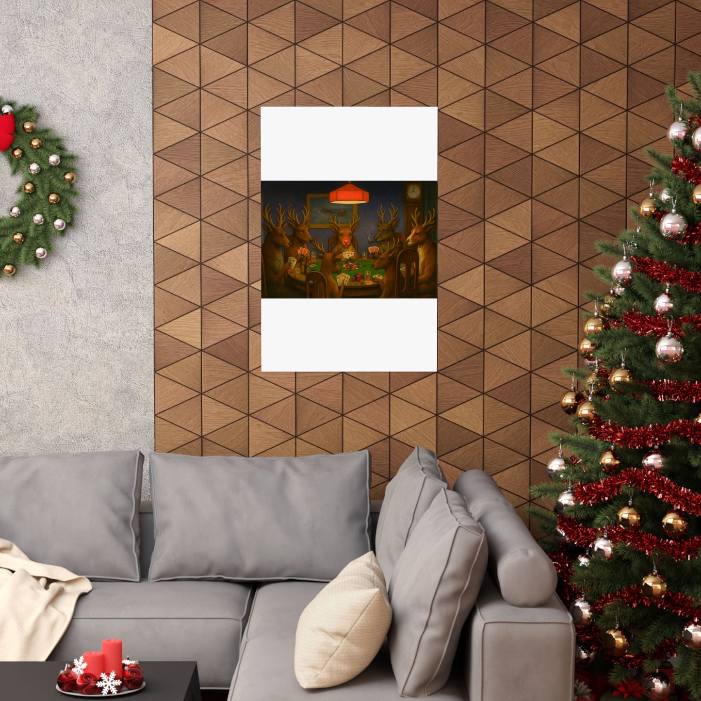 Rudolph Poker Night Poster | Matte Vertical Poster, Reindeer Card Game Art