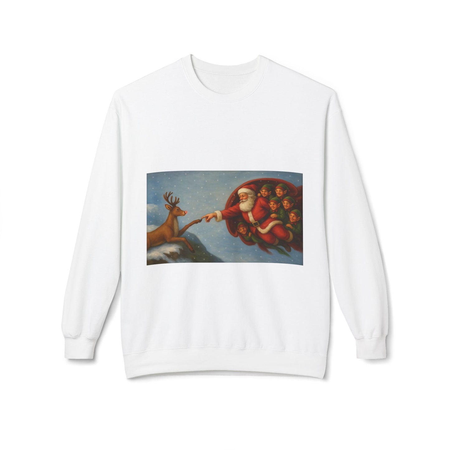 Santa Reaching Reindeer Crewneck Sweatshirt | Christmas Holiday Illustration