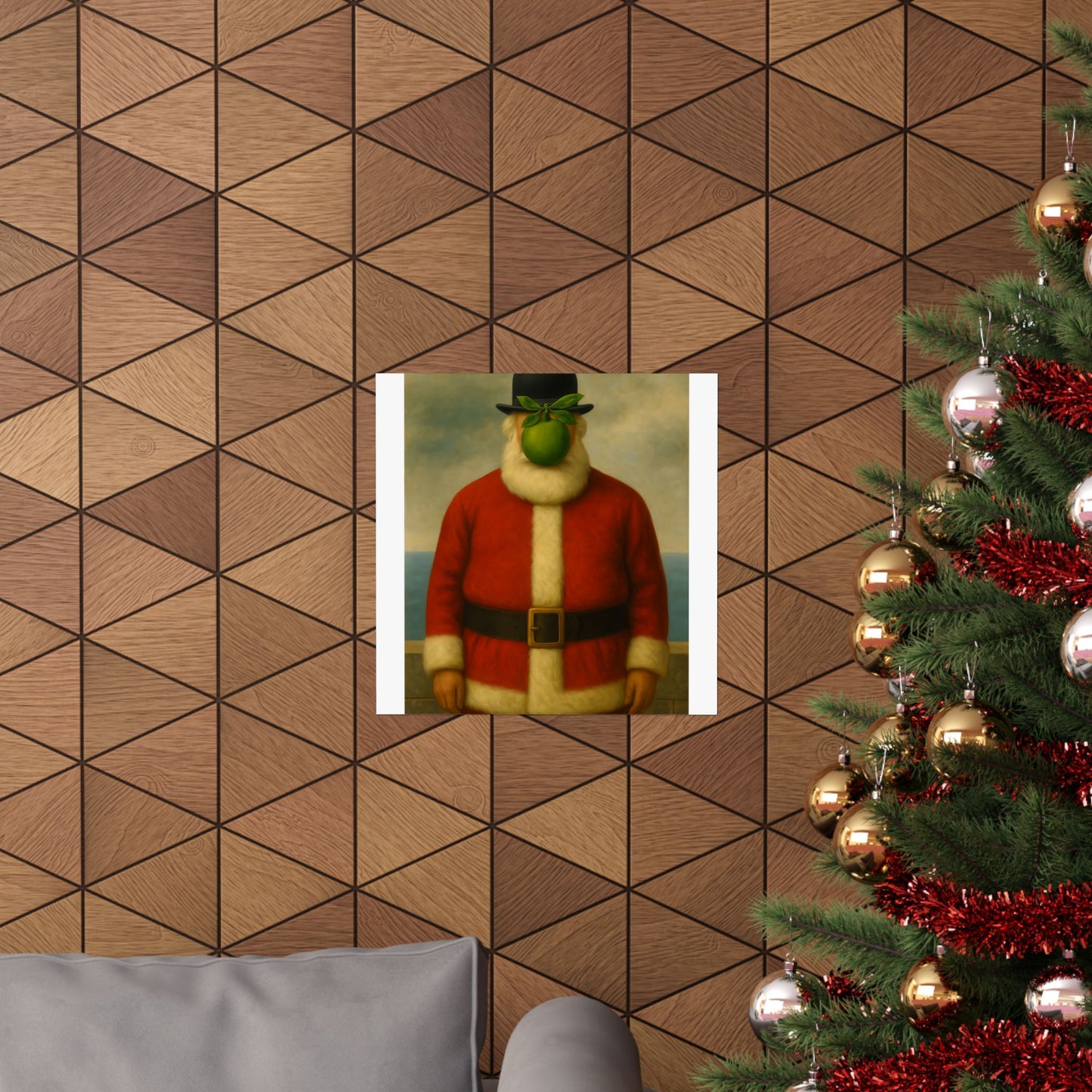 Green Apple Santa Matte Vertical Poster | Surreal Holiday Art Print