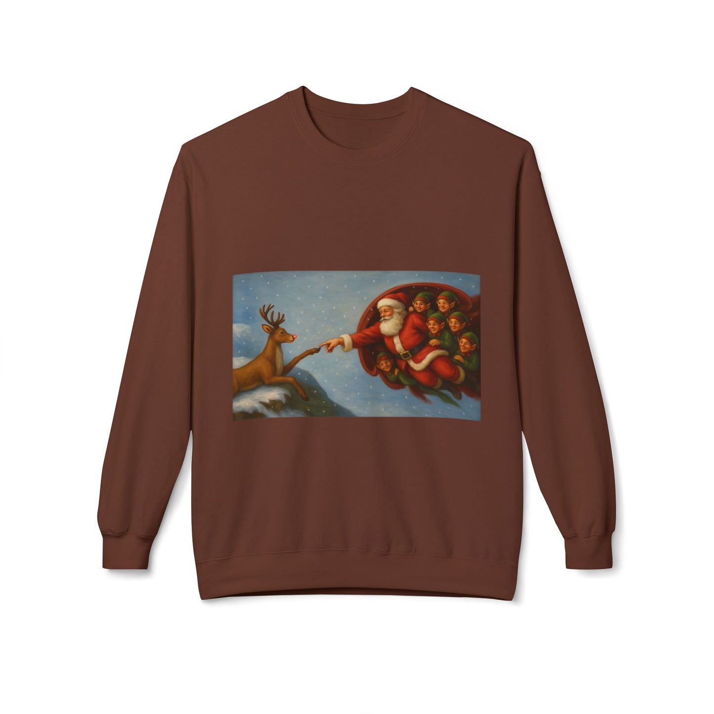 Santa Reaching Reindeer Crewneck Sweatshirt | Christmas Holiday Illustration