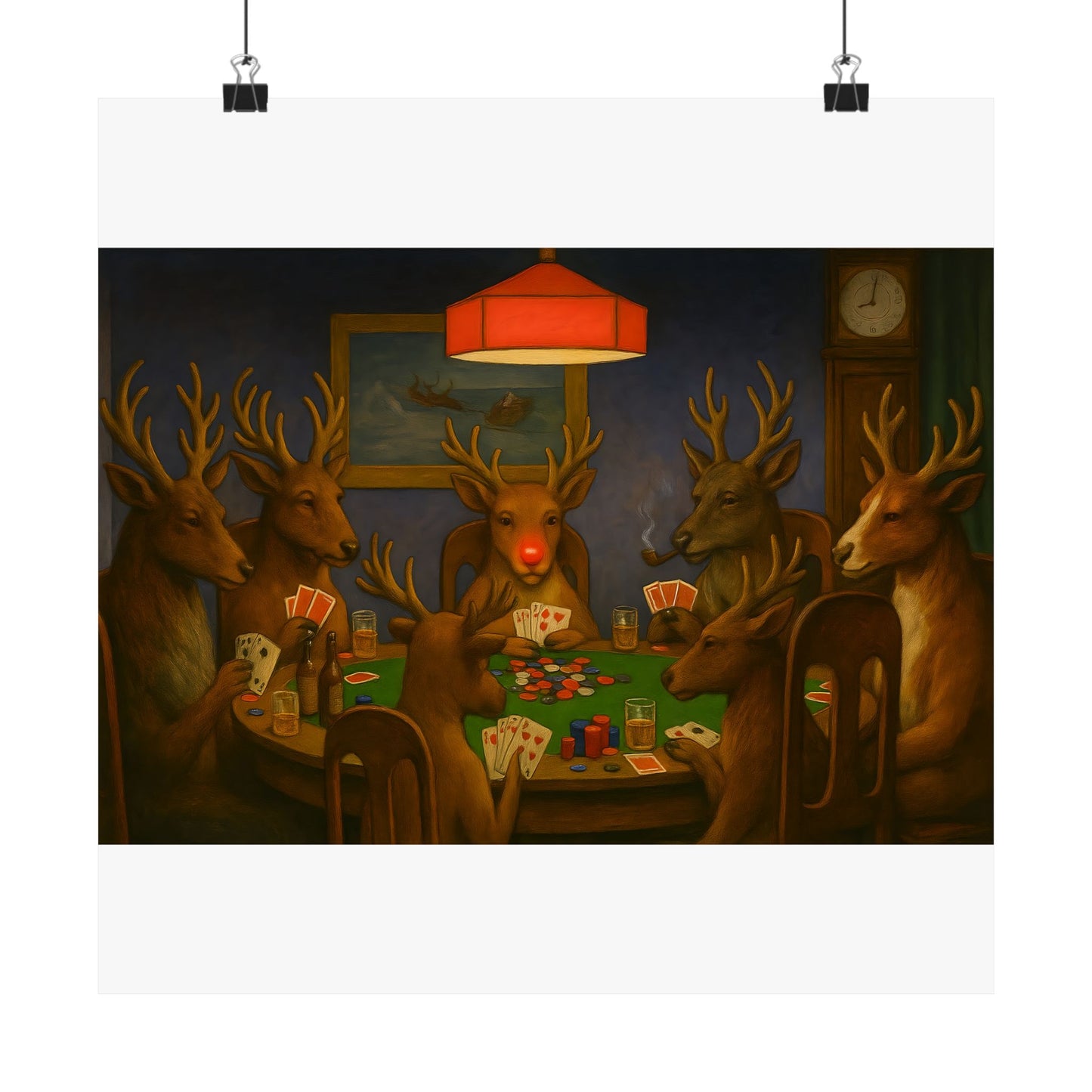 Rudolph Poker Night Poster | Matte Vertical Poster, Reindeer Card Game Art