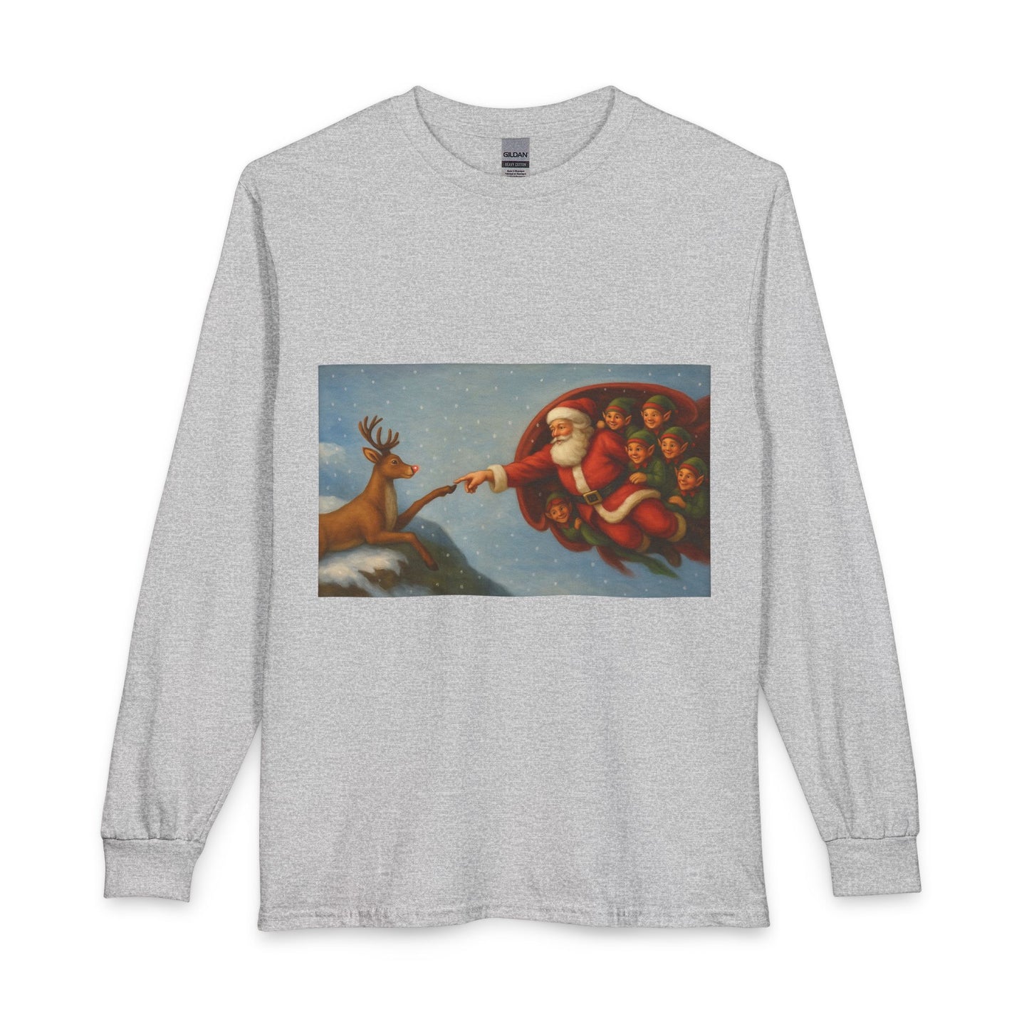 Santa Reaching for Reindeer Long Sleeve Shirt | Christmas Holiday Illustration