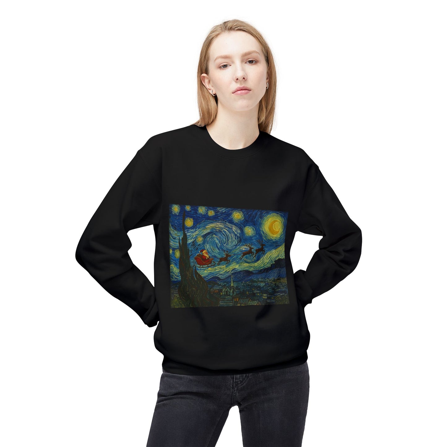 Starry Night Parody Crewneck Sweatshirt | Van Gogh Style Night Sky Print