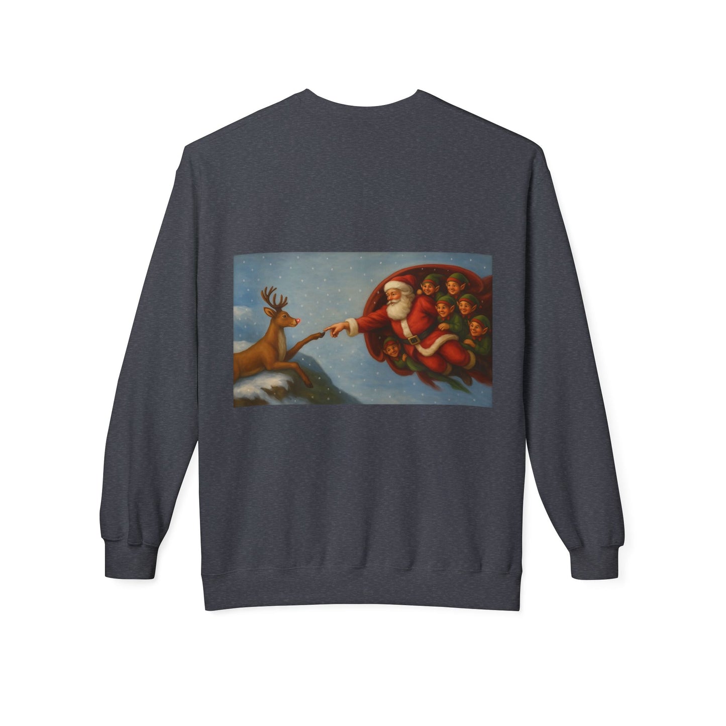 Santa Reaching Reindeer Crewneck Sweatshirt | Christmas Holiday Illustration