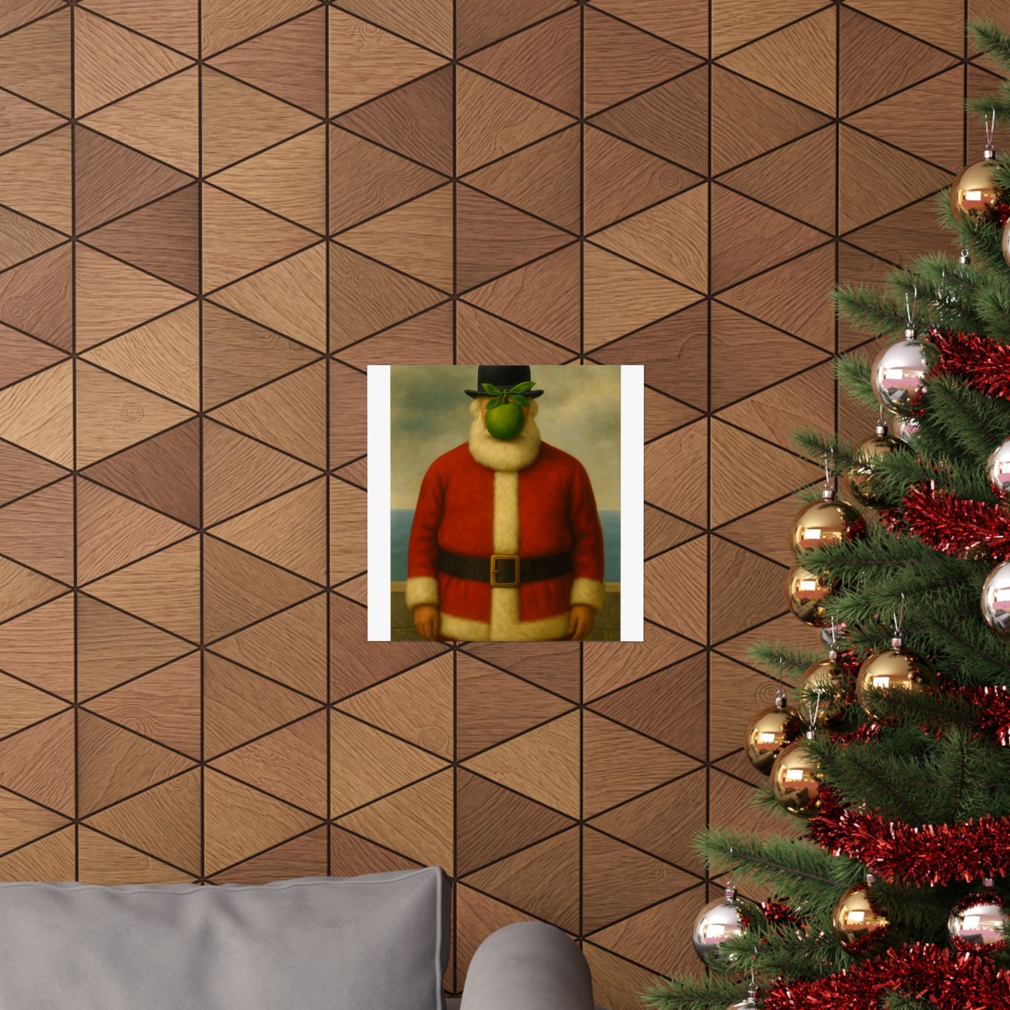 Green Apple Santa Matte Vertical Poster | Surreal Holiday Art Print