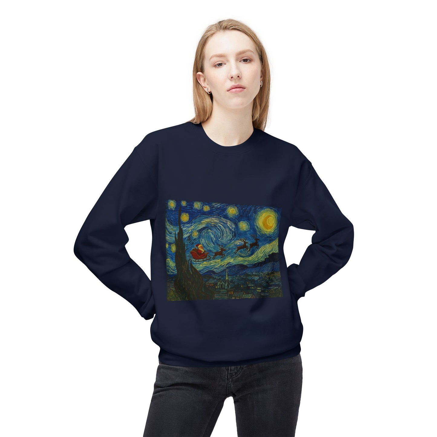 Starry Night Parody Crewneck Sweatshirt | Van Gogh Style Night Sky Print