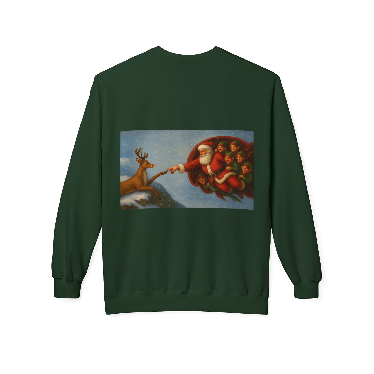 Santa Reaching Reindeer Crewneck Sweatshirt | Christmas Holiday Illustration