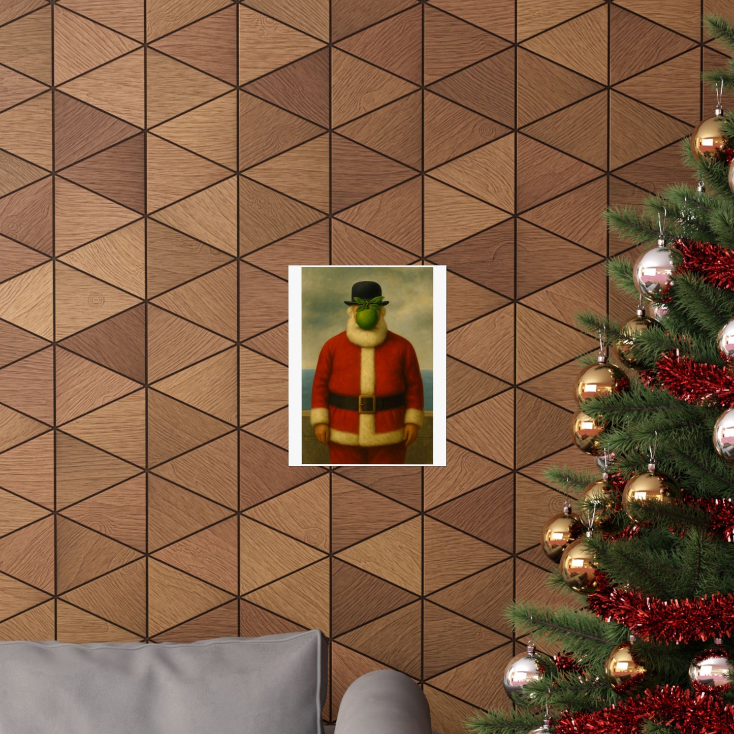 Green Apple Santa Matte Vertical Poster | Surreal Holiday Art Print