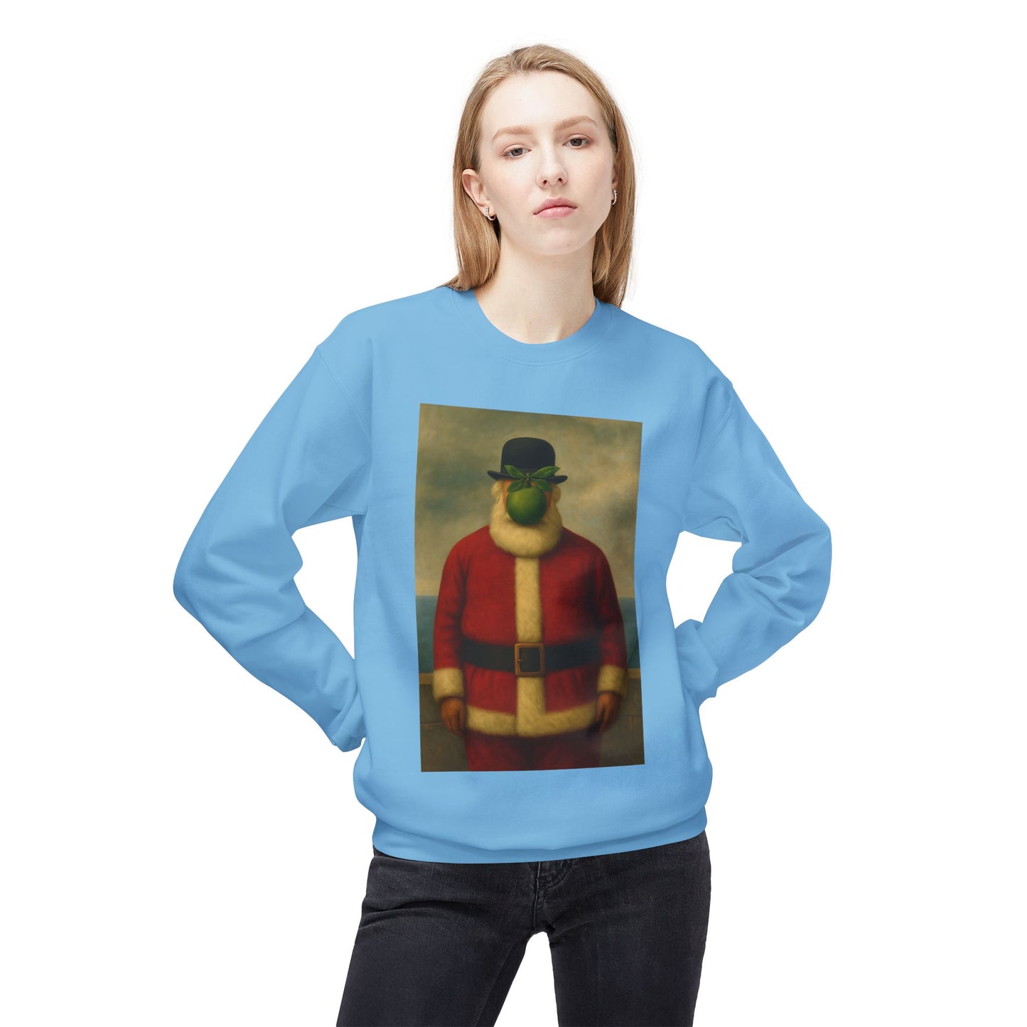 Surreal Pear Man Santa Sweatshirt | Holiday Art Hoodie-Style Crew