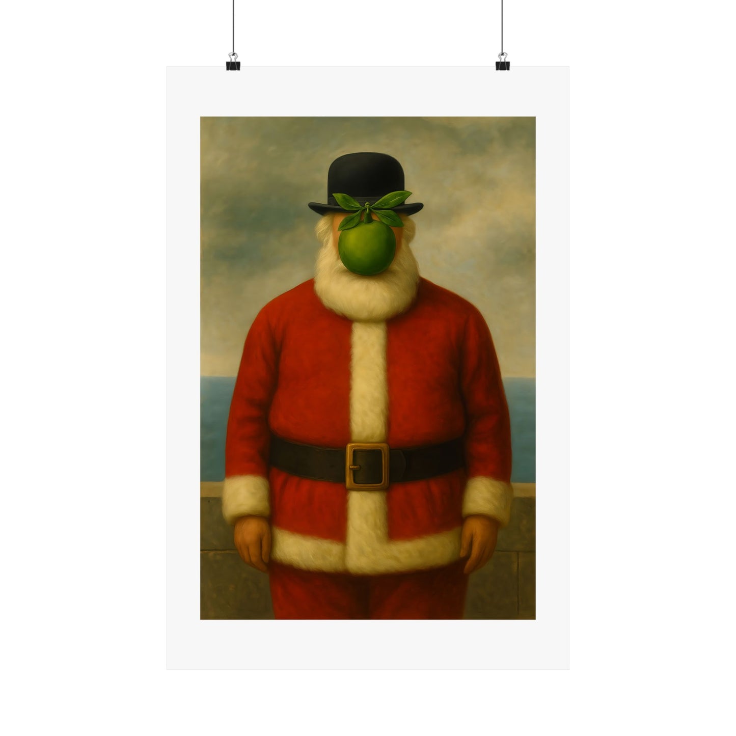 Green Apple Santa Matte Vertical Poster | Surreal Holiday Art Print