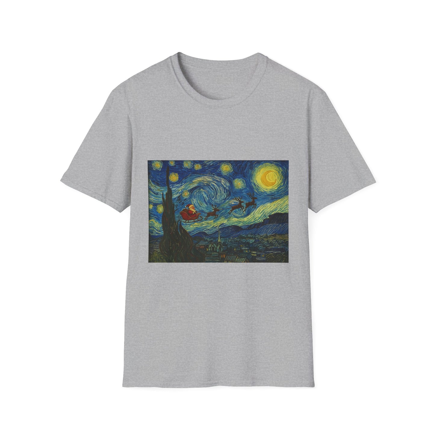 Starry Night Parody with Red Car T-Shirt | Van Gogh Style Night Sky Print