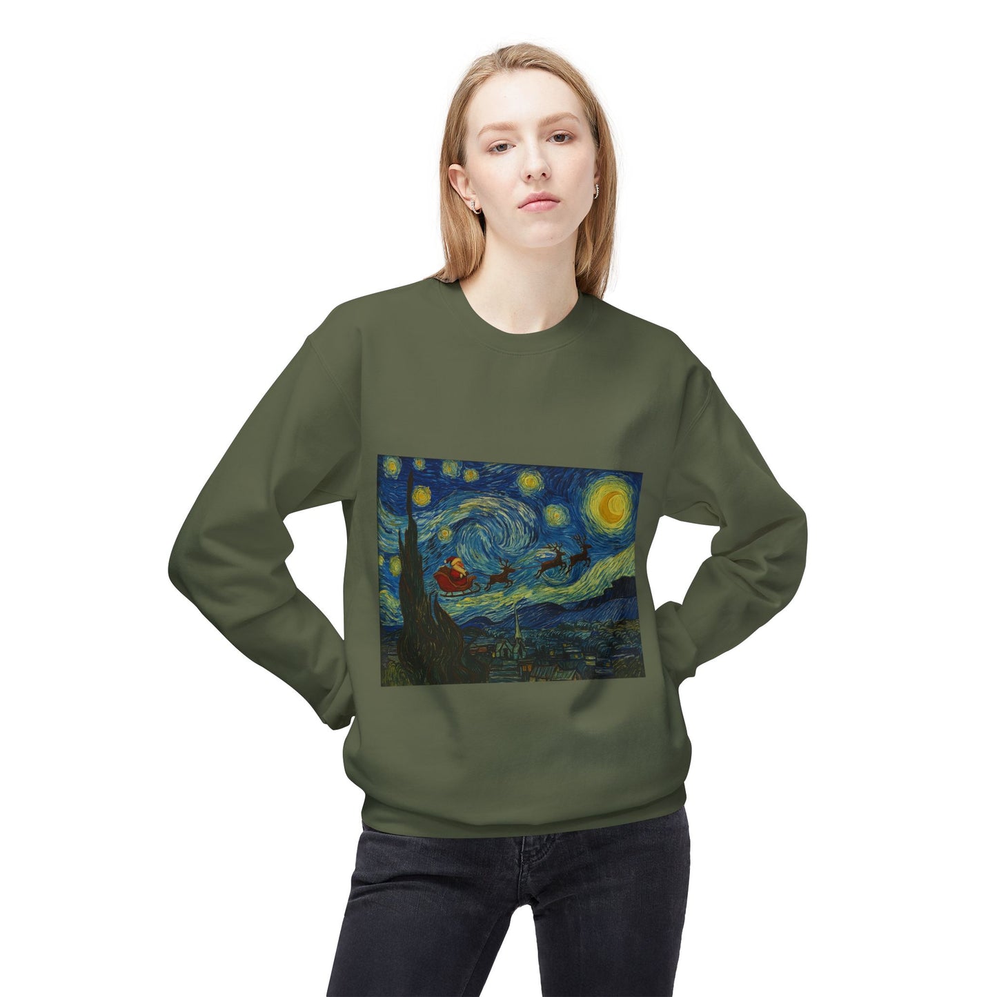 Starry Night Parody Crewneck Sweatshirt | Van Gogh Style Night Sky Print