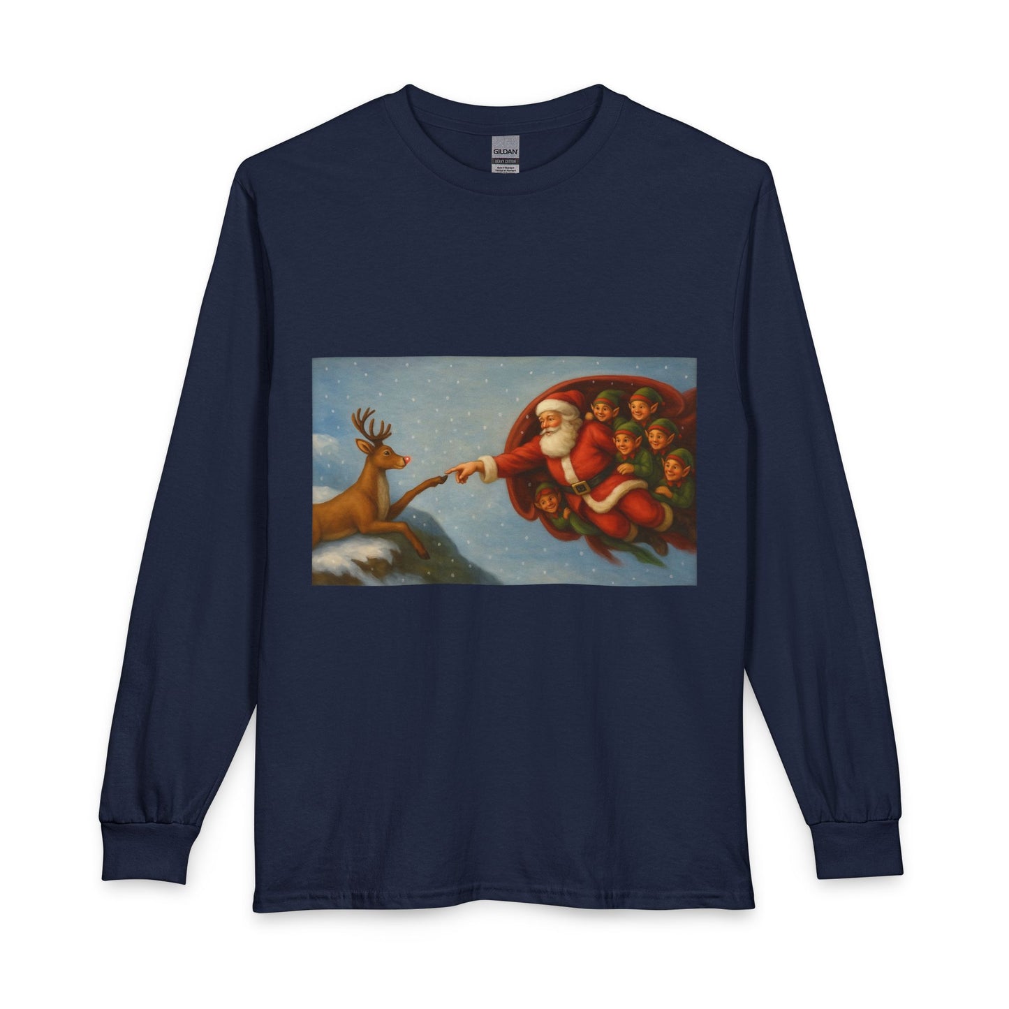 Santa Reaching for Reindeer Long Sleeve Shirt | Christmas Holiday Illustration