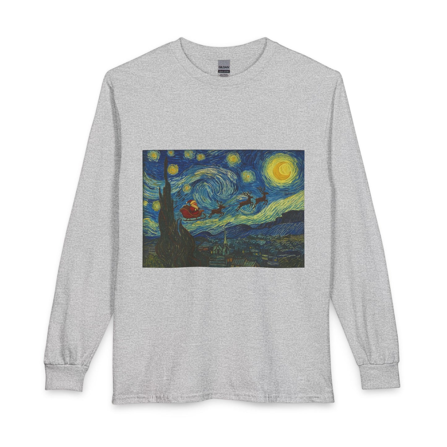 Starry Night Santa Long Sleeve T-Shirt | Van Gogh Style Christmas Artwork